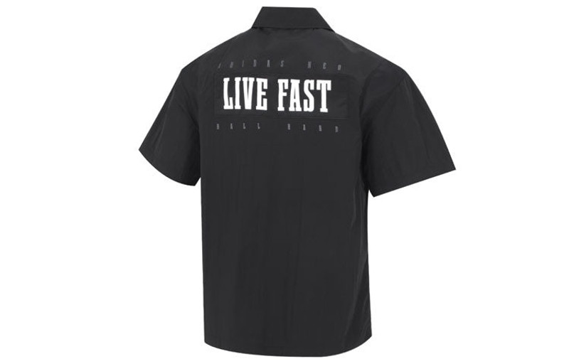 adidas adidas neo Solid Color Alphabet Logo Printing Athleisure Casual Sports lapel Short Sleeve Shirt Blac outlook