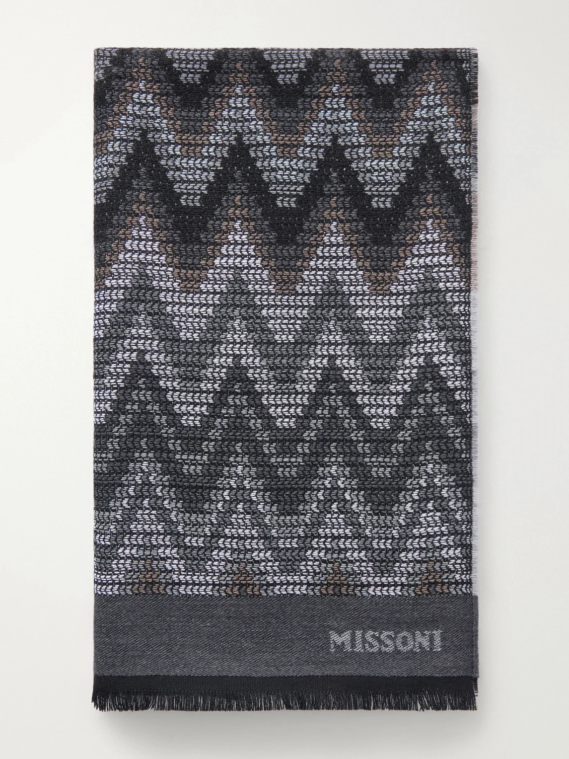Striped Crochet-Knit Wool Scarf - 1