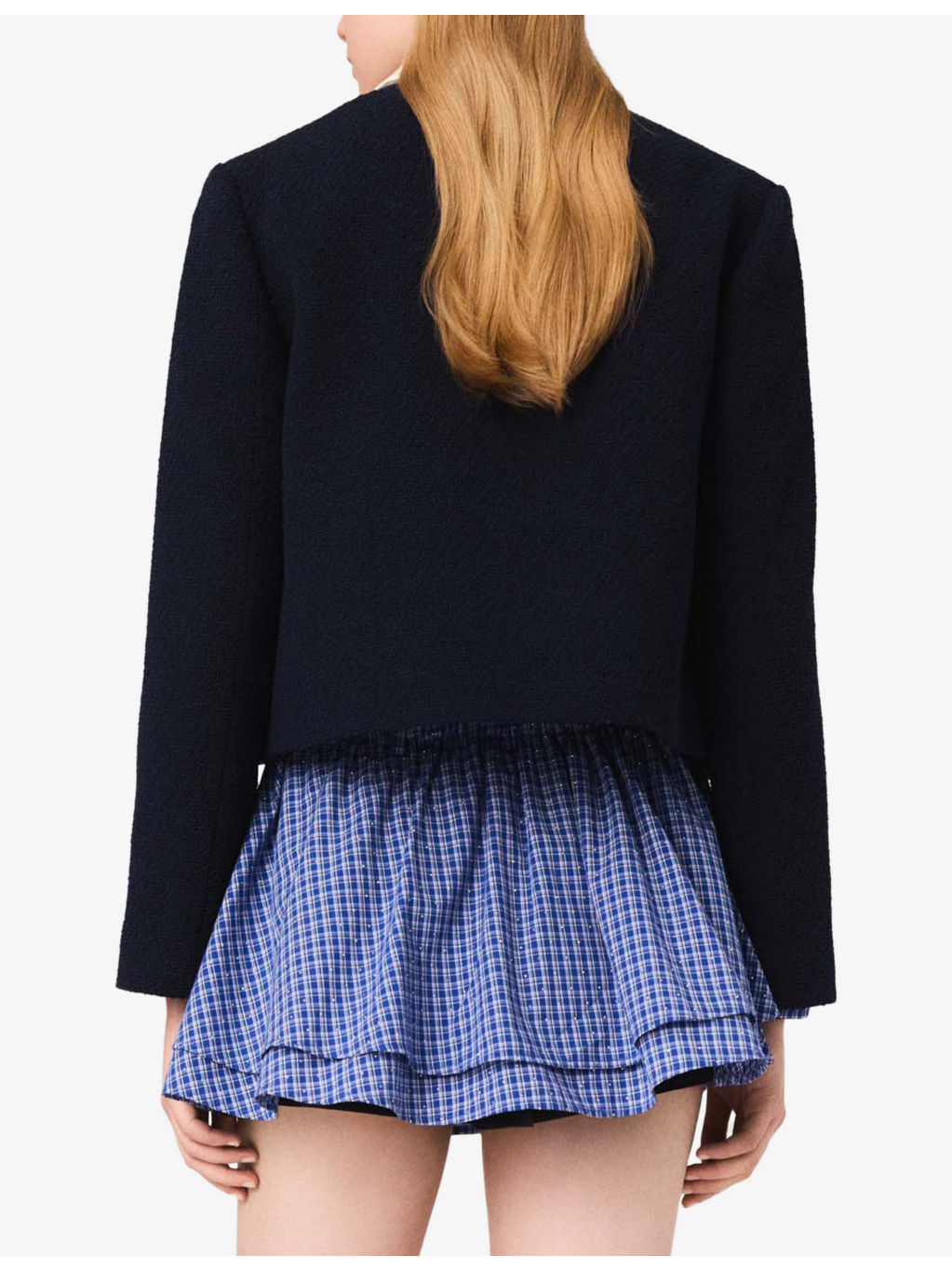 Removable-Collar Patch-Pocket Short Tweed Jacket - 3