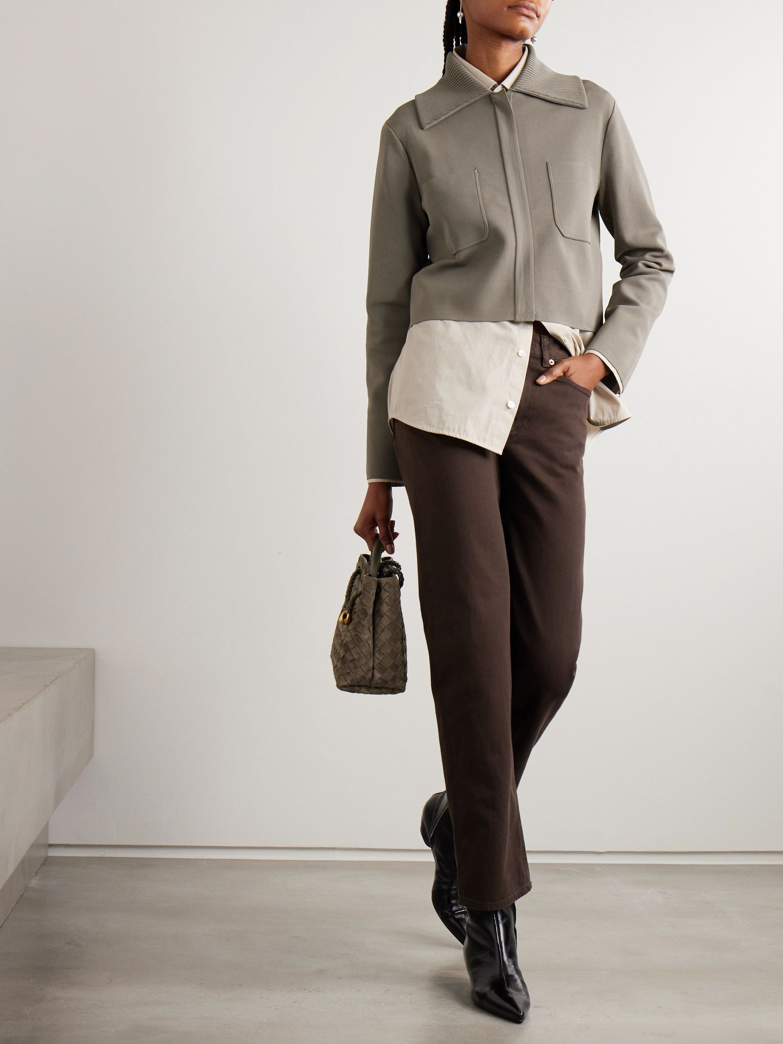 Milano cropped stretch-knit jacket Mushroom - 2