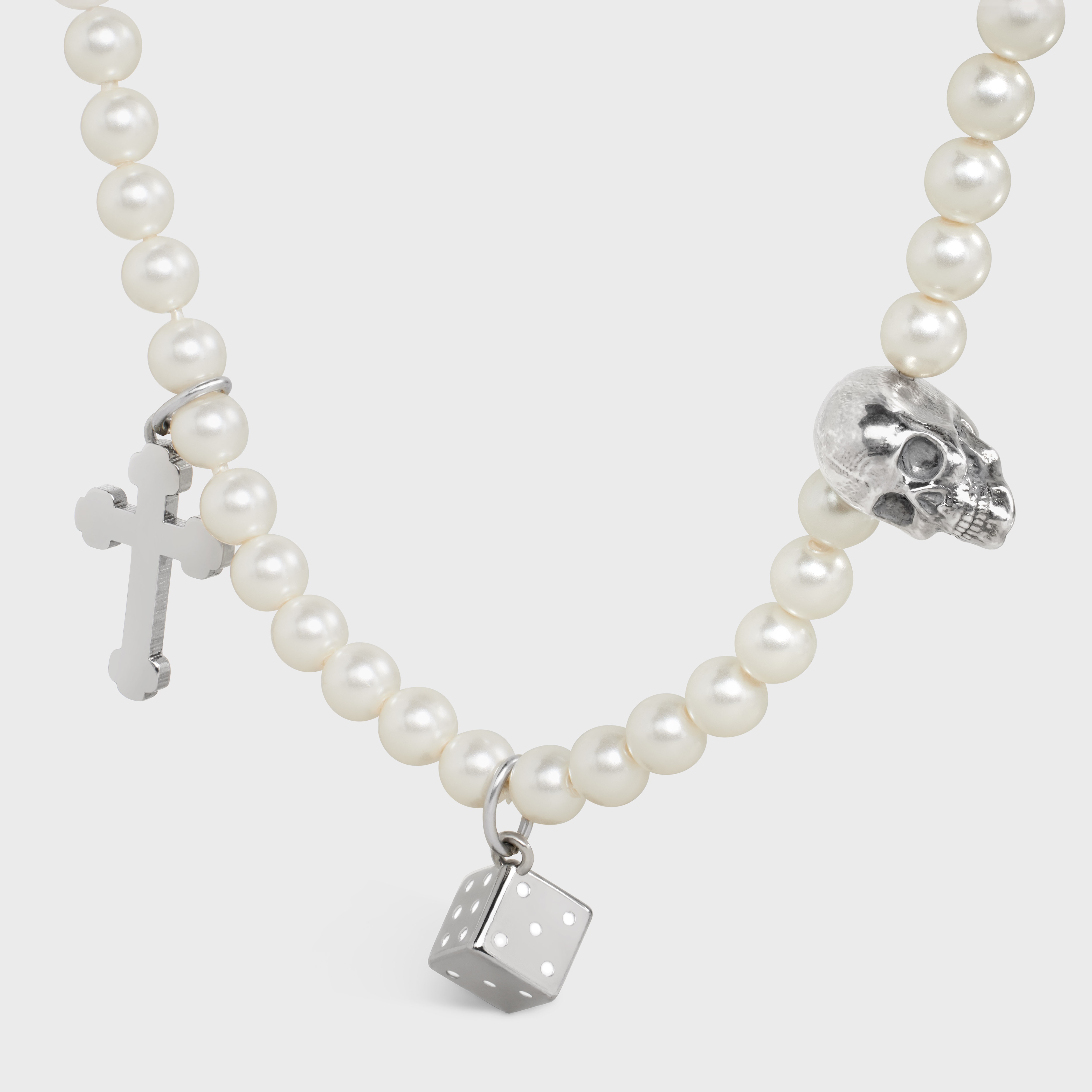 Celine Monochroms Charms Necklace in Brass with Rhodium Finish, Glass Pearls and Enamel - 2