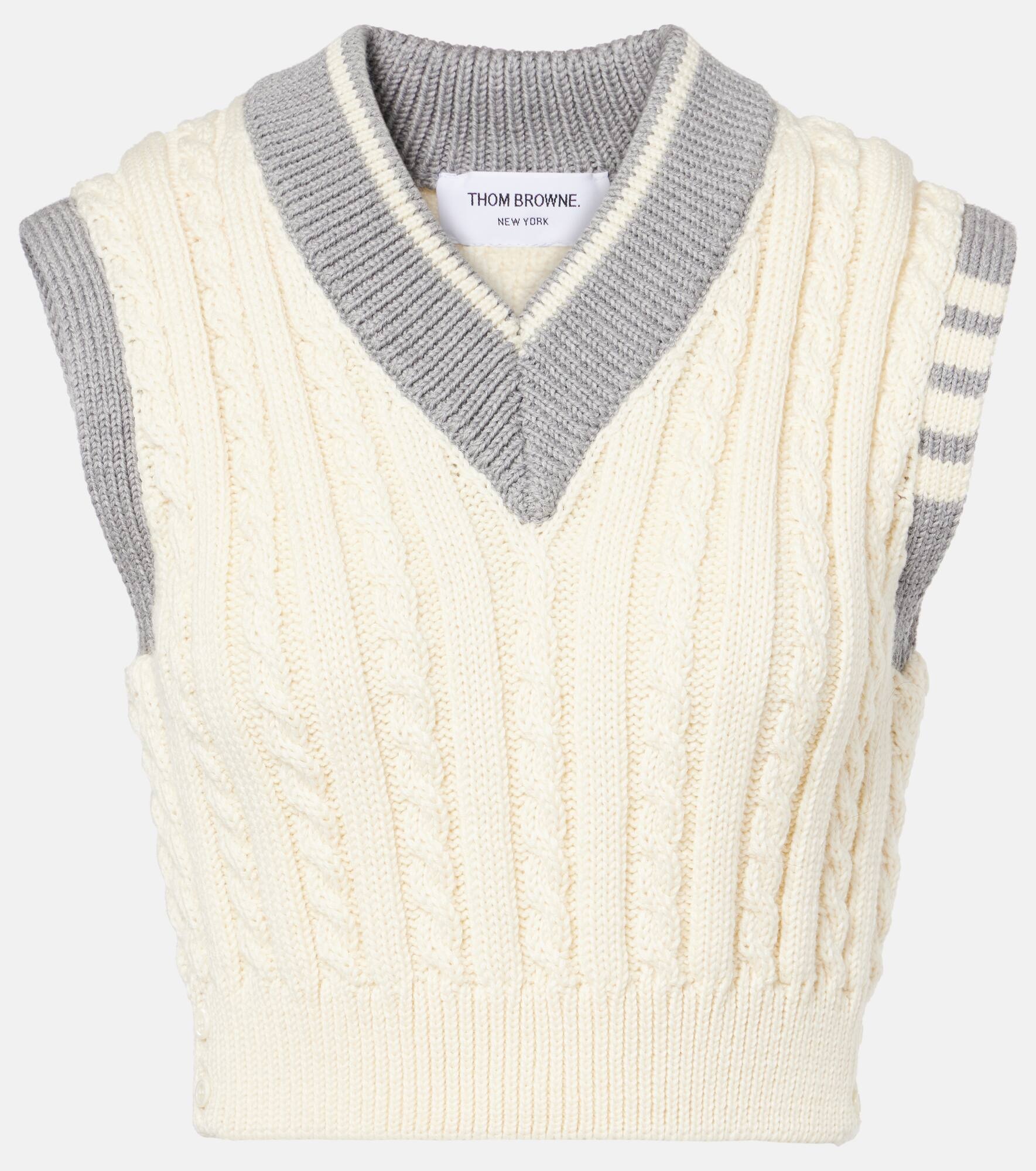 Cropped cable-knit wool sweater vest - 1