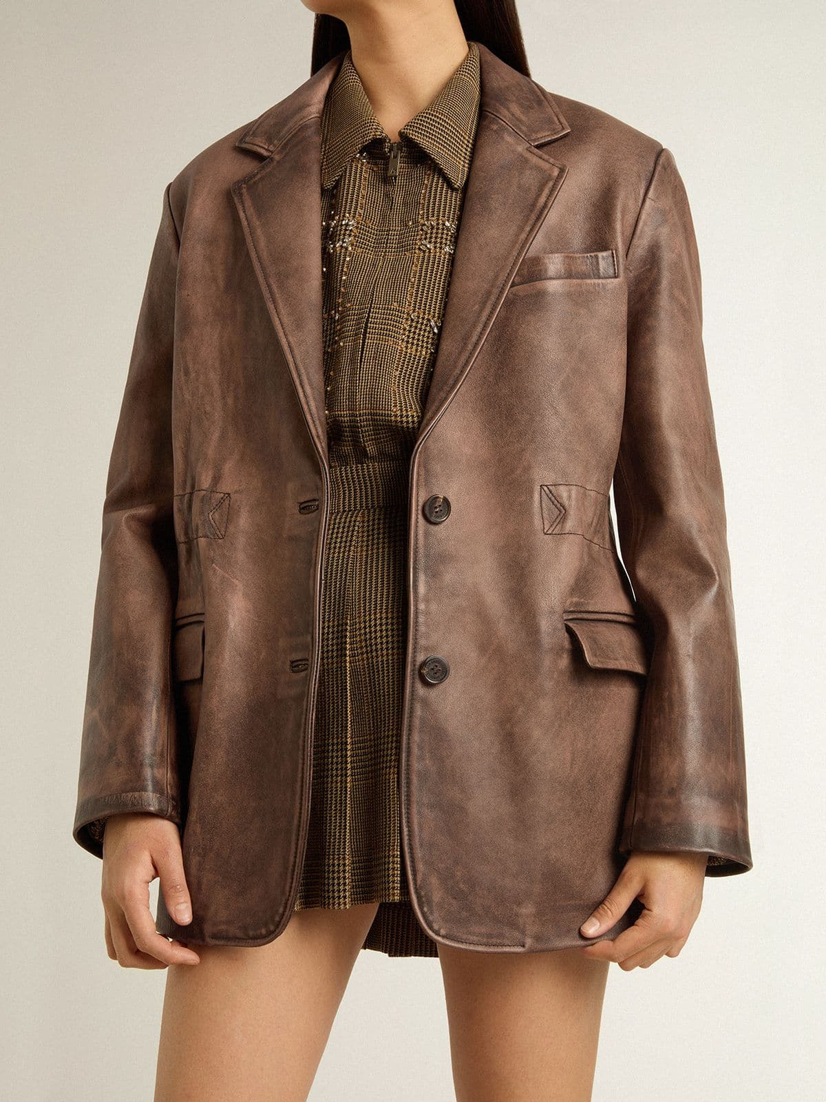 Women's brown leather jacket - 5