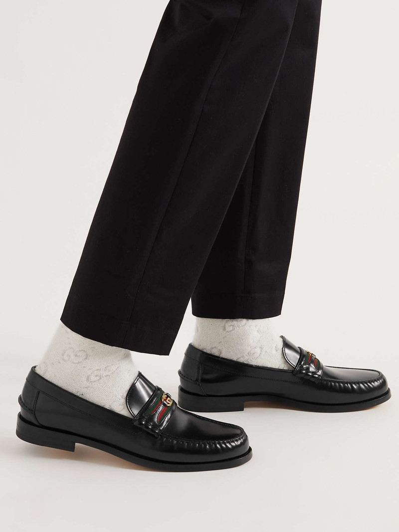GUCCI Kaveh Webbing-Trimmed Leather Loafers outlook