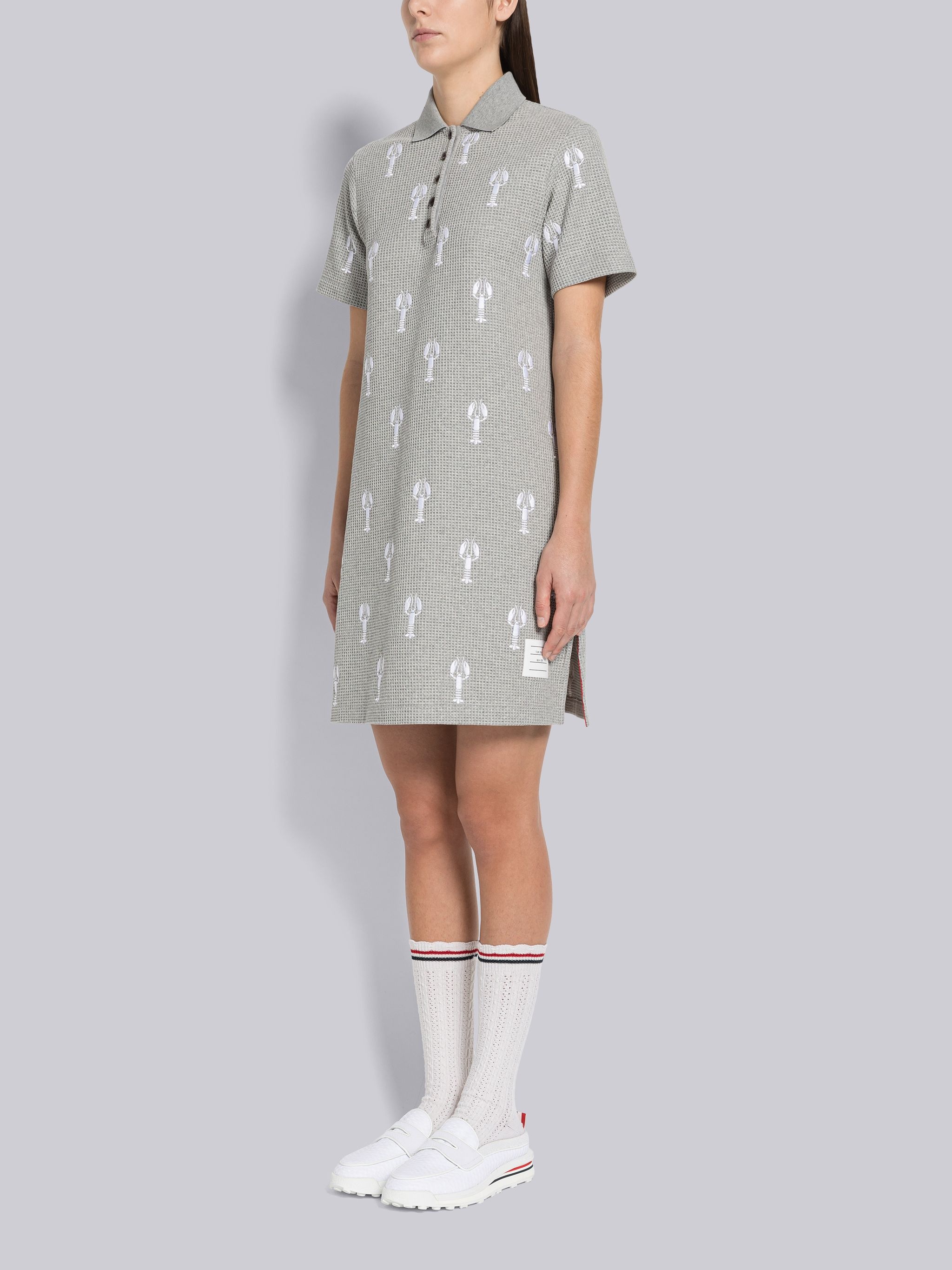 Textured Check Lobster Half Drop Short Sleeve Polo Dress - 2