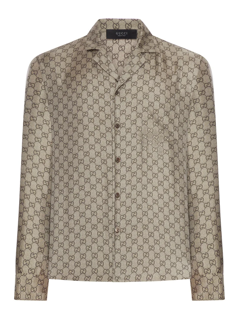 Gucci Men Jacquard Silk Shirt With All-Over Gg Pattern - 1