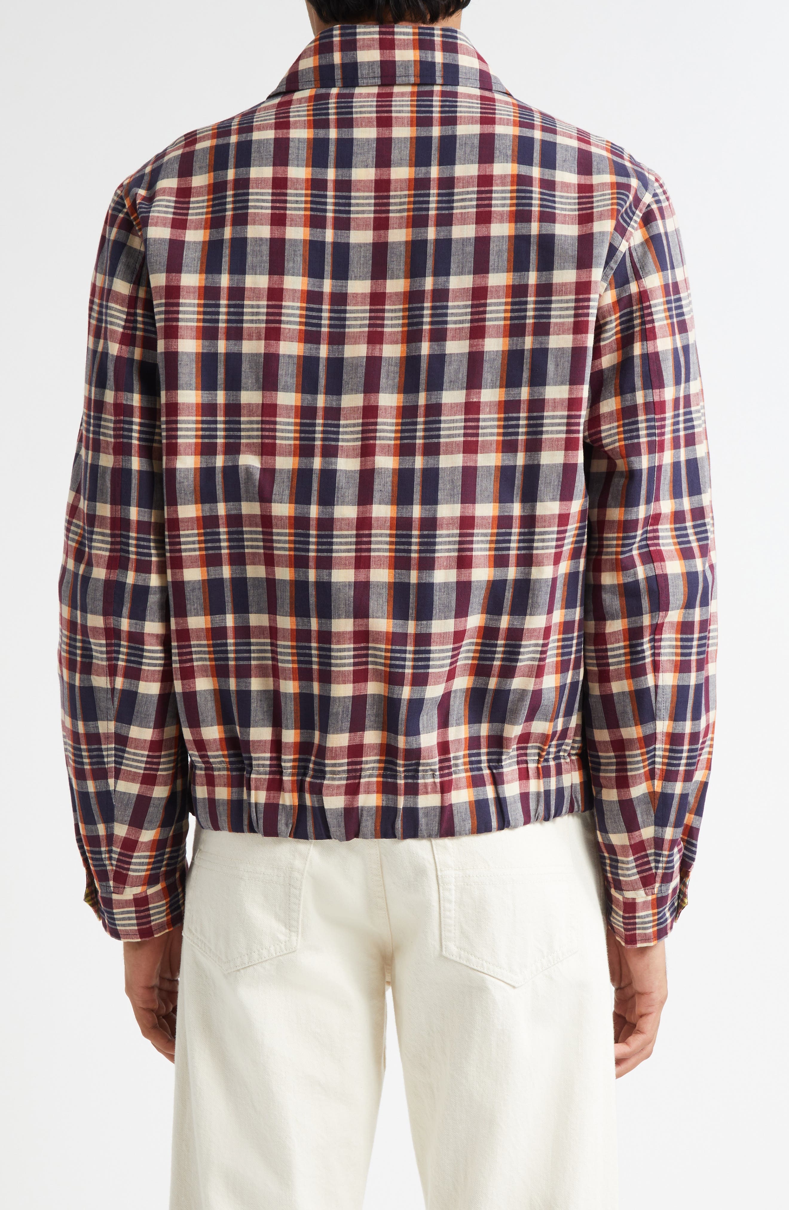 Drake's Madras Plaid Waxed Cotton Blouson Jacket in 993 Navy/Rust/Ecru at Nordstrom - 2