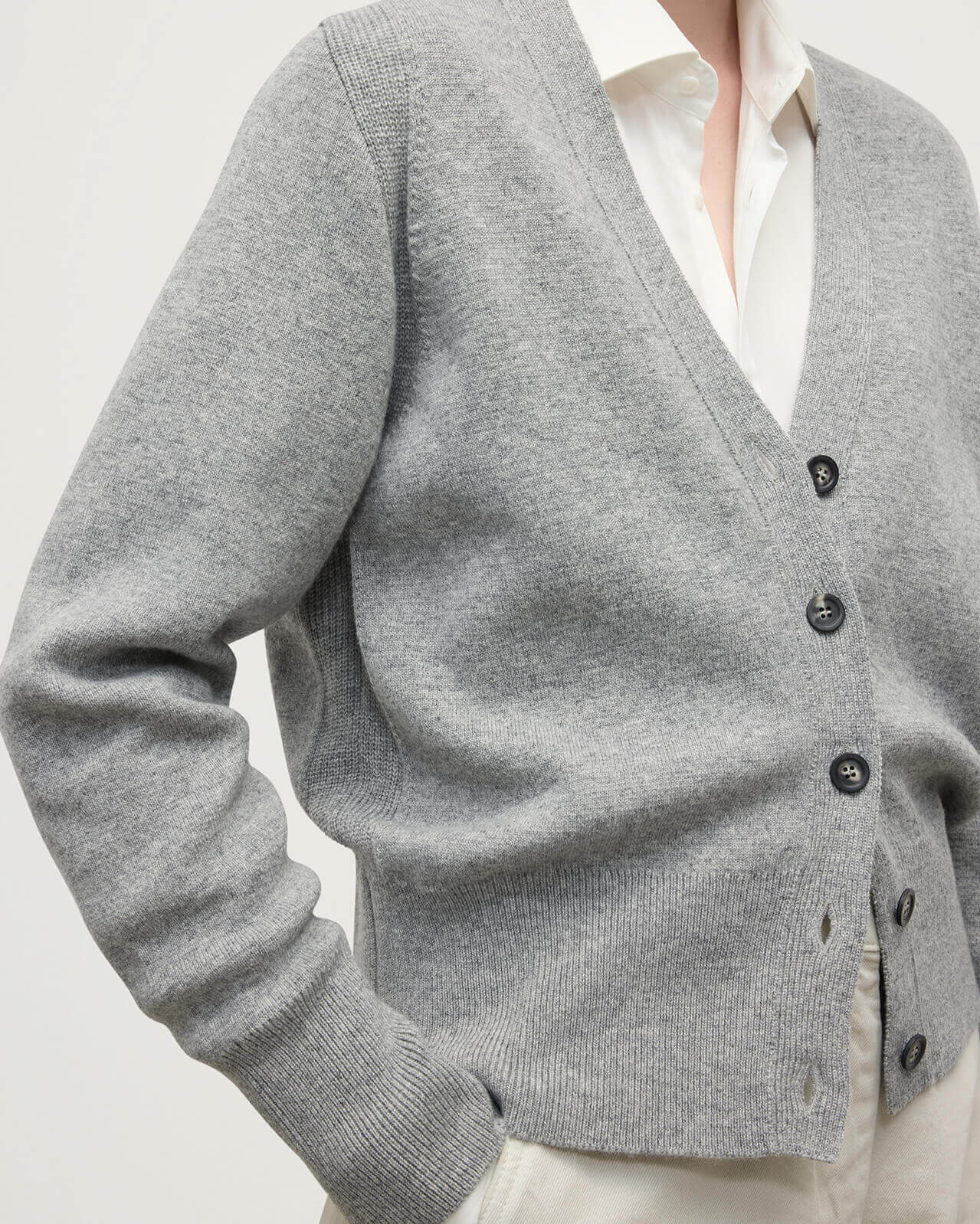 Milano Stitch Grey Cashmere Cardigan - 5