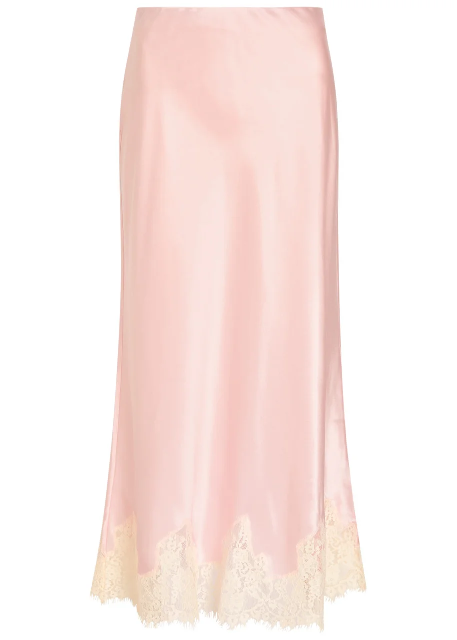 Reformation Carolina Lace-trim Silk Skirt - 1