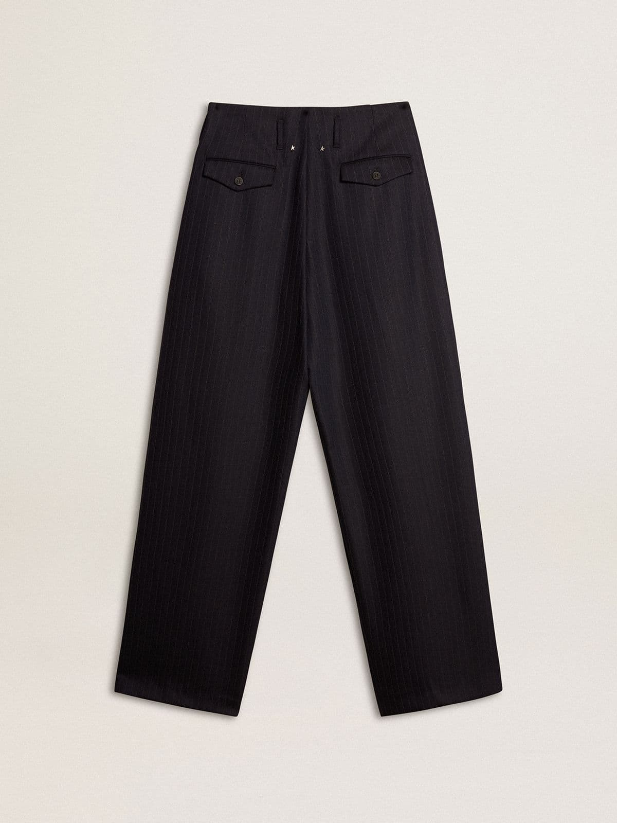 Women’s dark blue tailored trousers with vertical stripe - 6