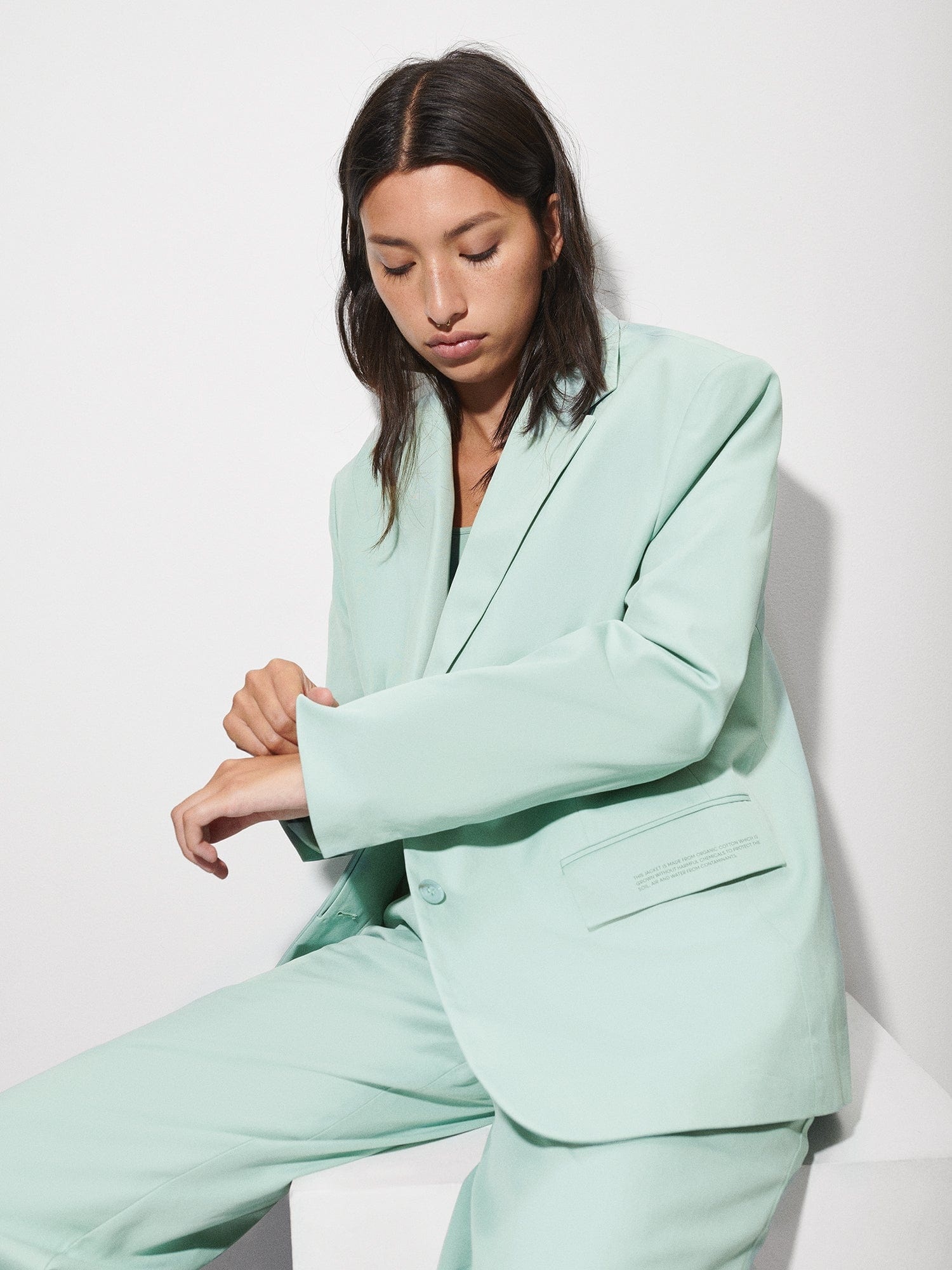 Women's Organic Cotton Oversized Tailored Blazer - Eucalyptus Blue - 5