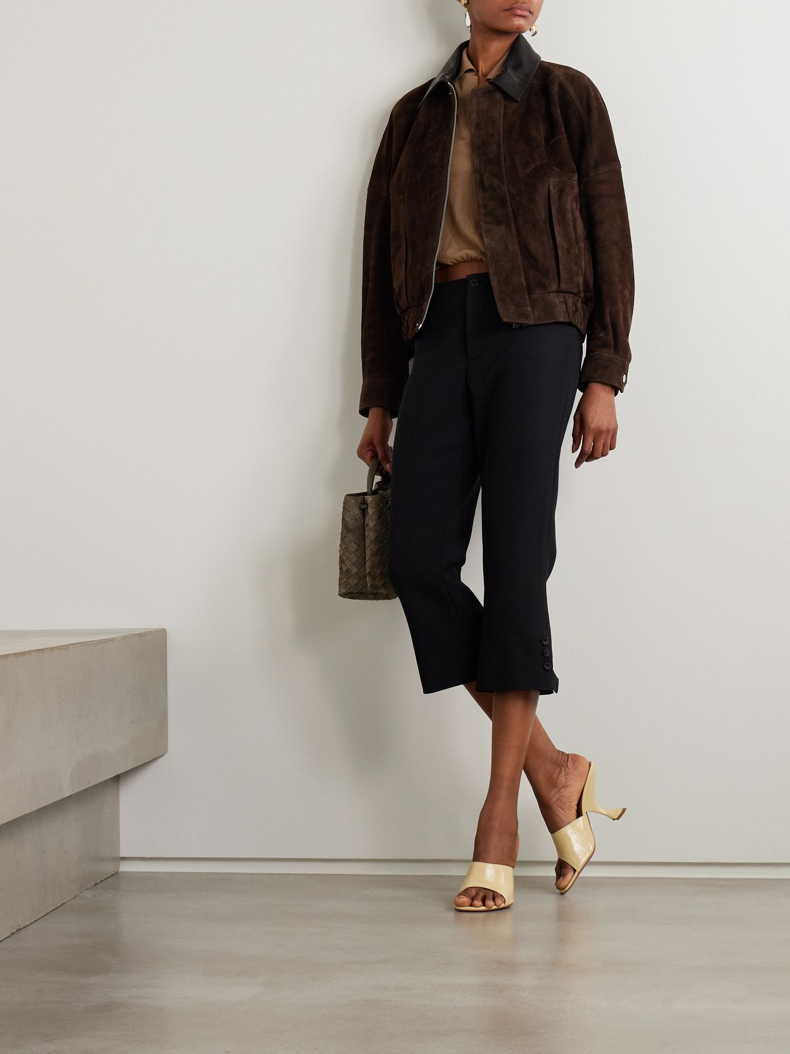 Dalma leather-trimmed suede bomber jacket Chocolate - 5