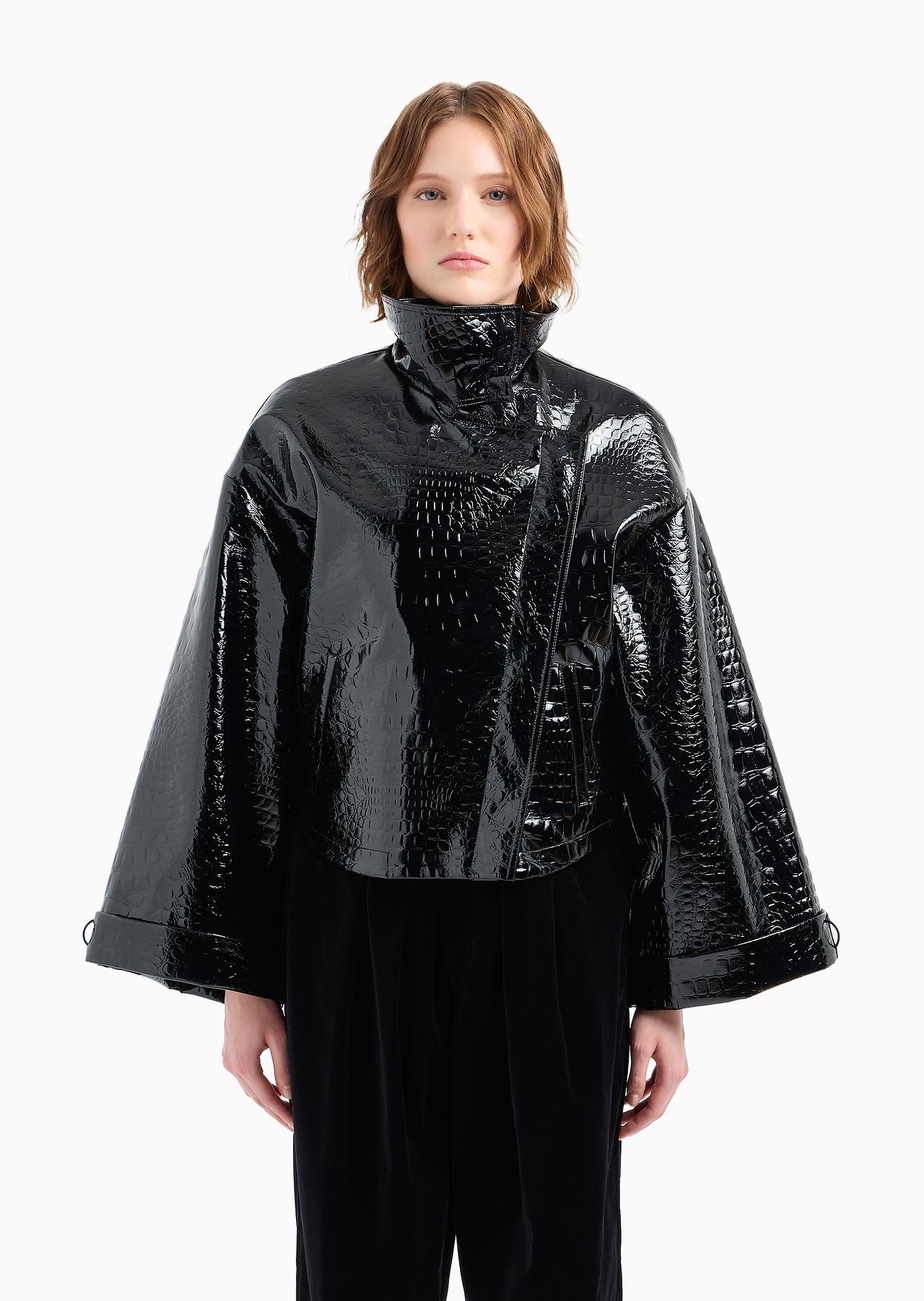 Mock croc vinyl blouson with kimono sleeves - 2