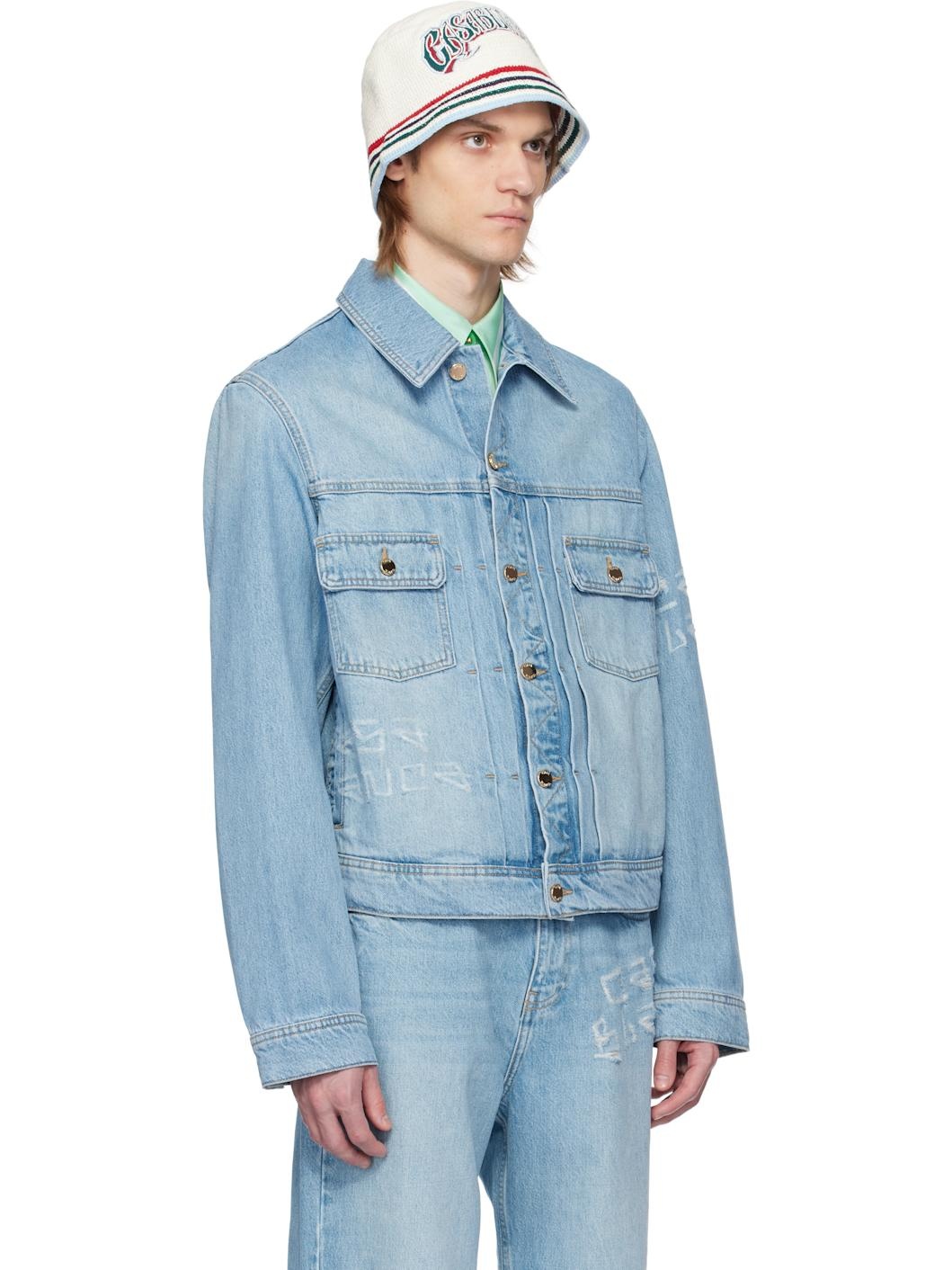 Blue Graffiti Distressed Denim Jacket - 2