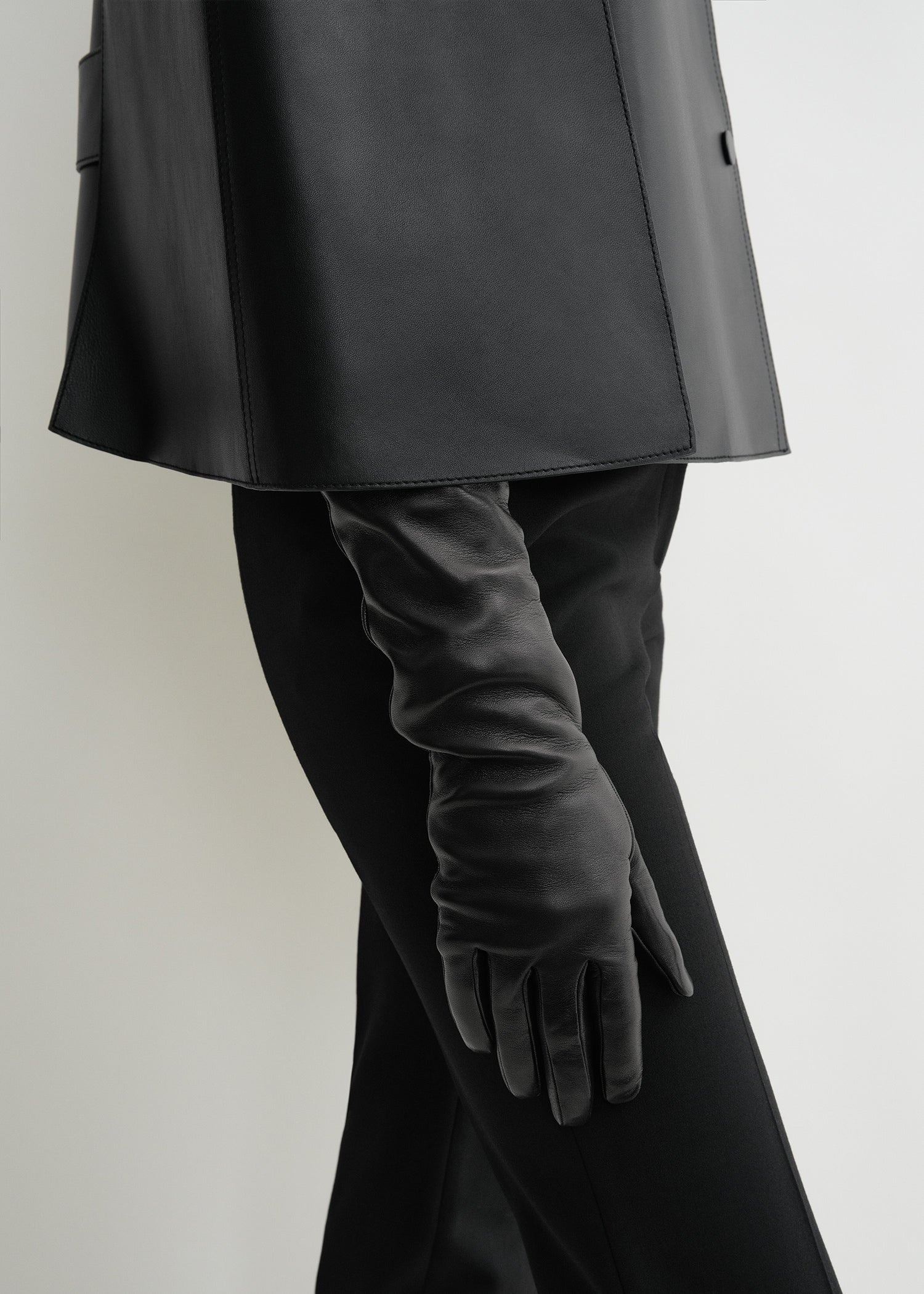 Long leather gloves black - 3