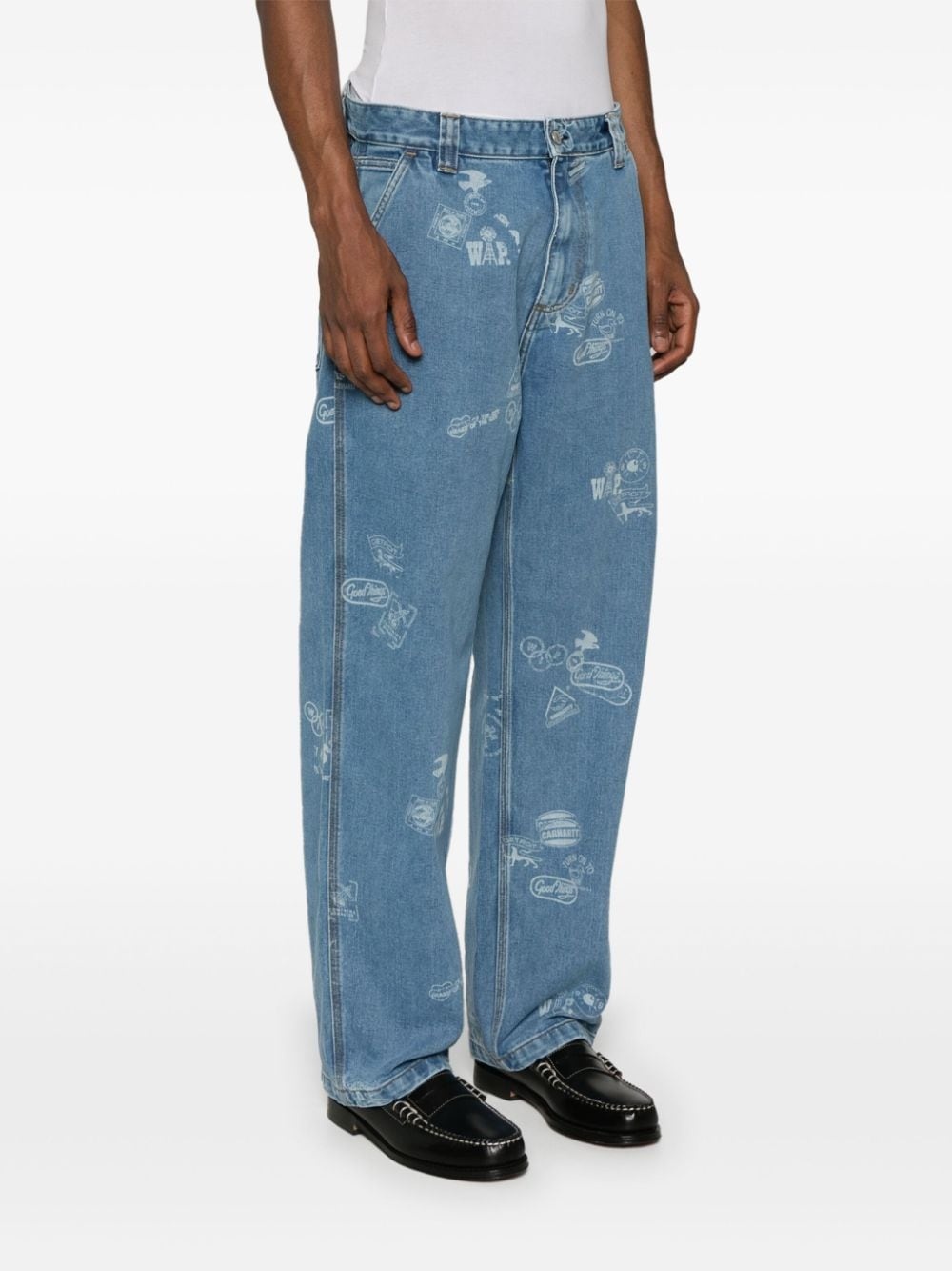 Stamp graphic-print tapered jeans - 3