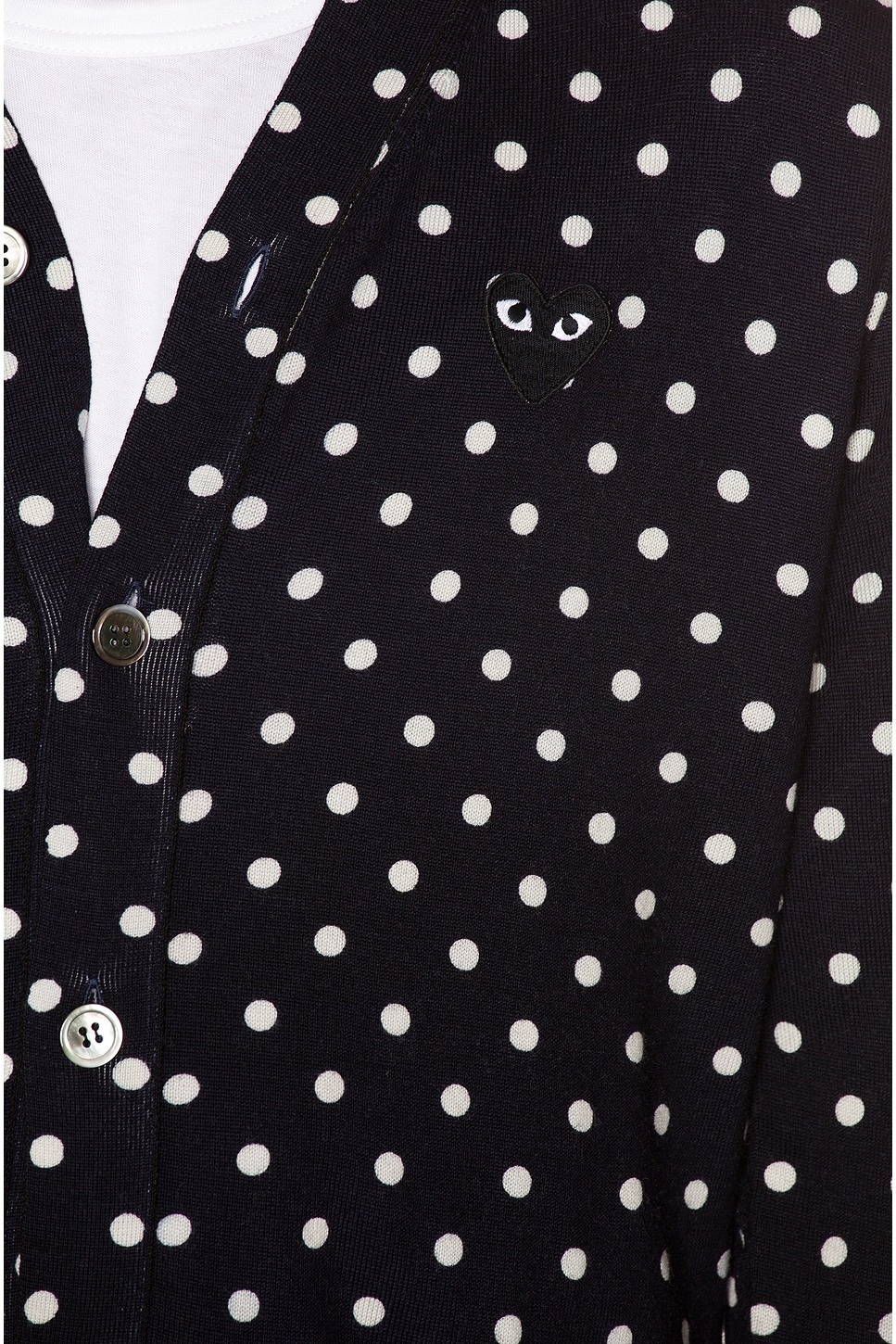 Dot Print Wool Cardigan with Black Emblem - 6