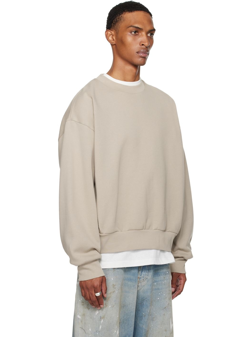 Taupe Classic Fit Fleece Crewneck Sweatshirt - 2