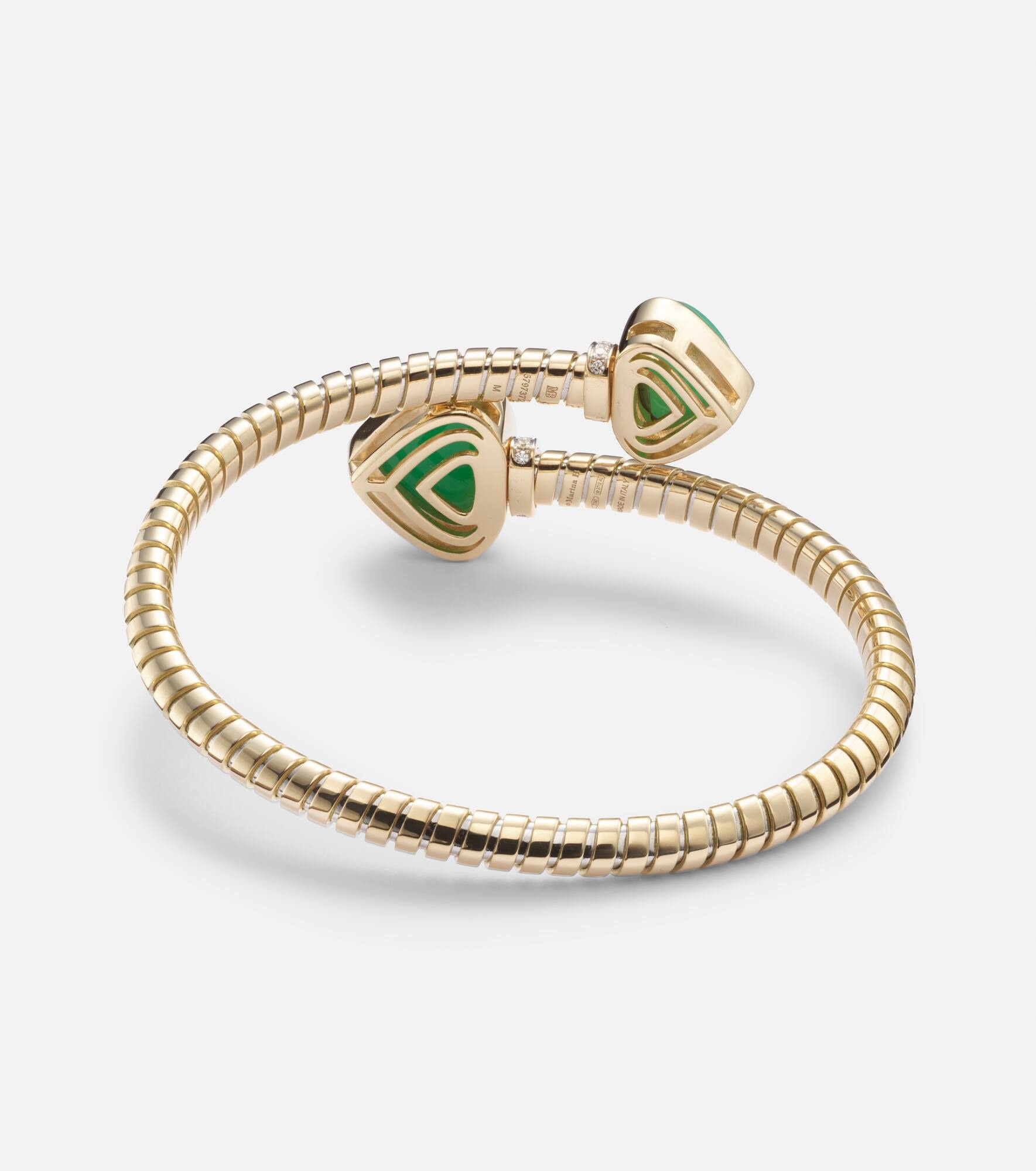 Trisolina Bypass 18kt gold cuff bracelet with diamonds and chrysoprase - 4