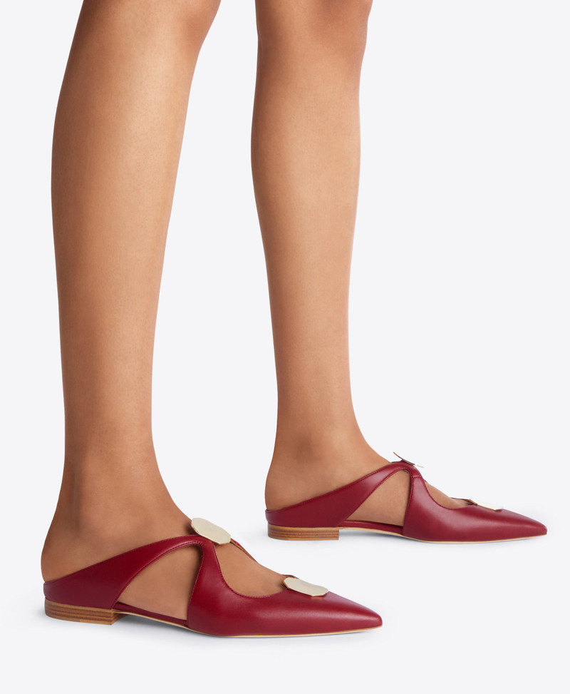 Tina Flat - Burgundy Leather Flat Mules with Ornaments 5