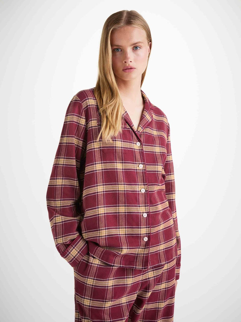 Derek Rose Women's Pajamas Kelburn 48 Brushed Cotton Burgundy outlook