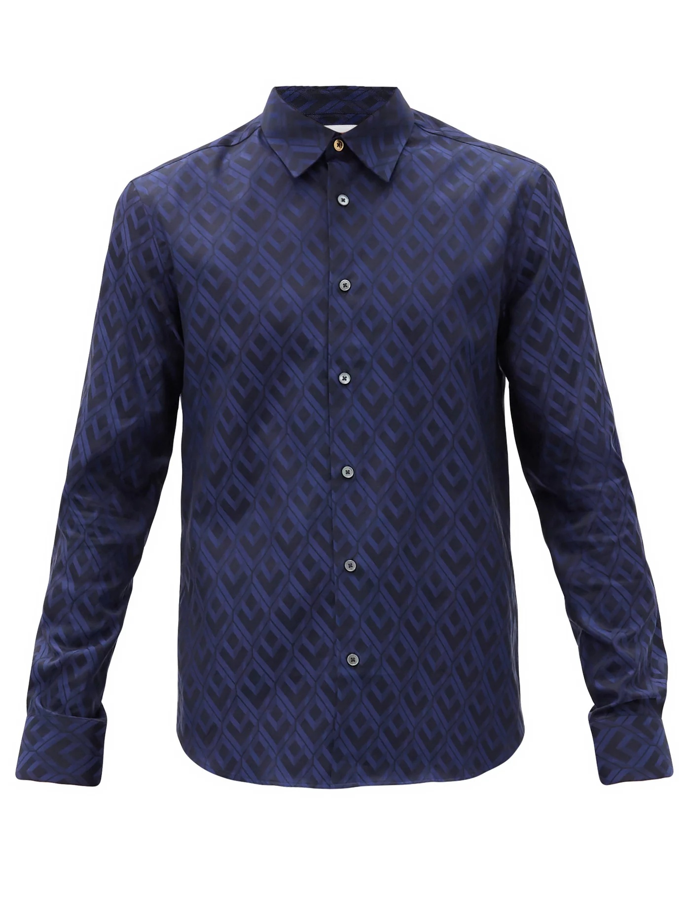 Isometric-print cotton-poplin shirt - 1