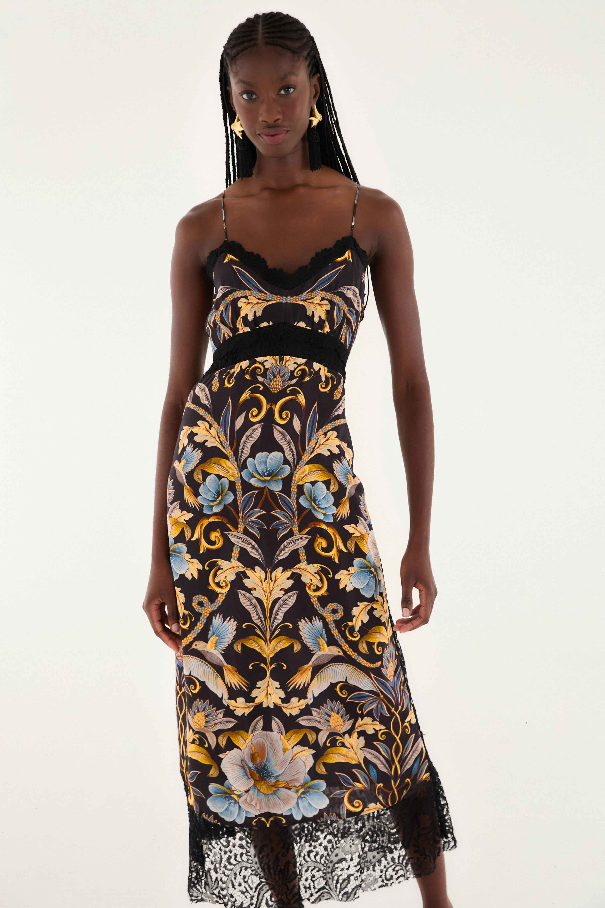 Black Flowerful Garden Midi Dress - 2
