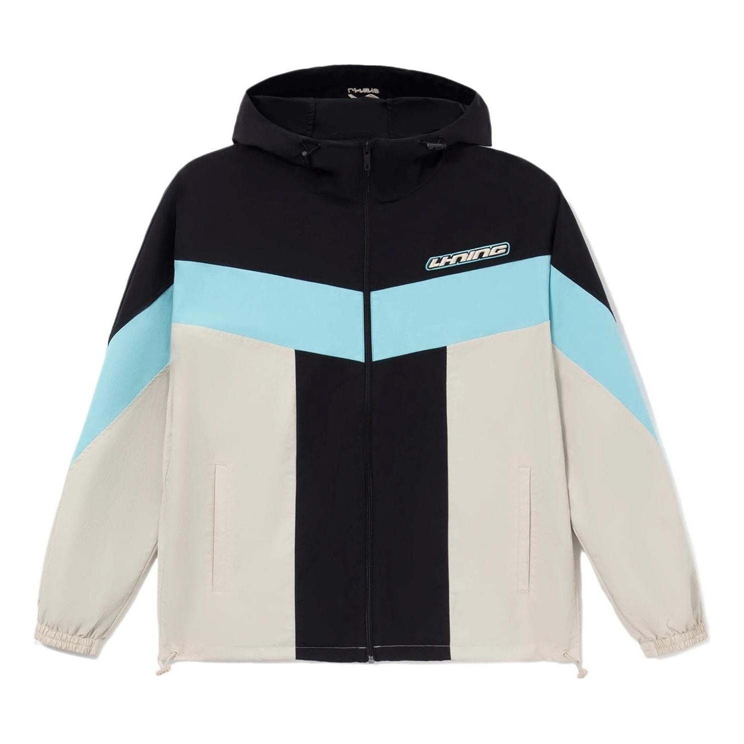 Li-Ning Logo Color Block Full Zip Hooded Jacket 'Black Oatmeal' AFDS033-5 - 1