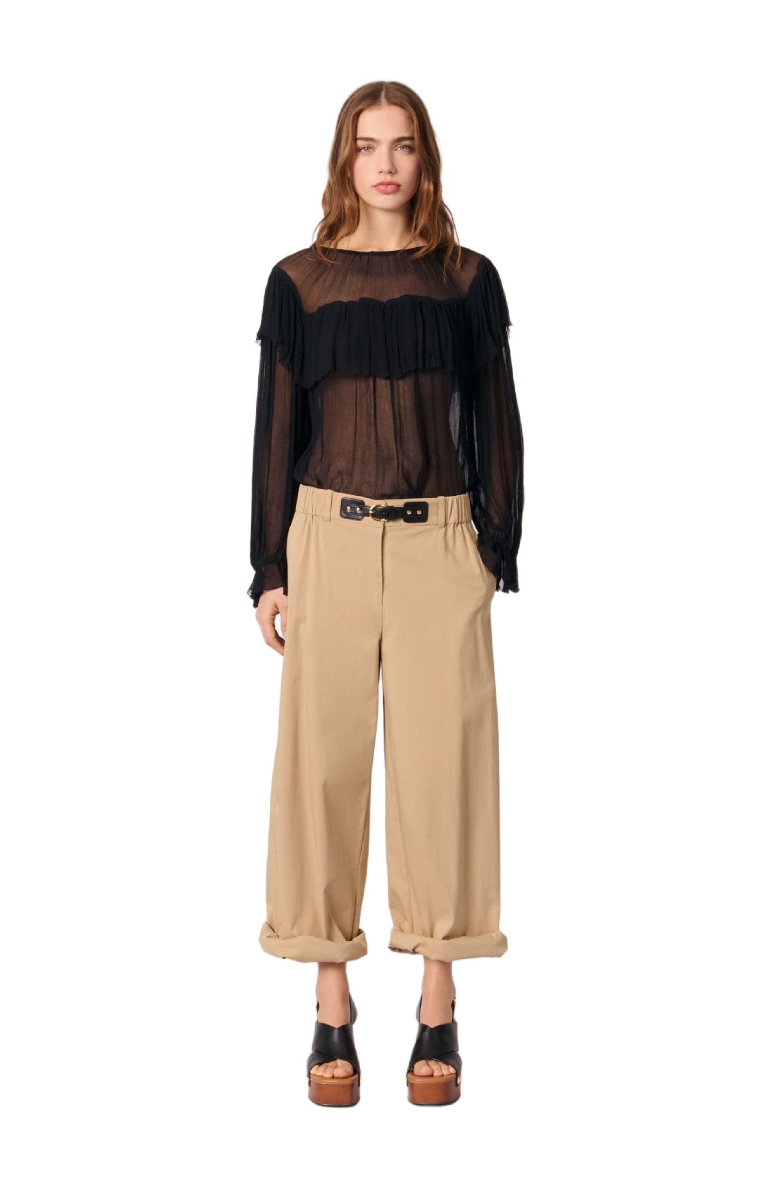 maje Ruffled chiffon top in Black at Nordstrom - 1