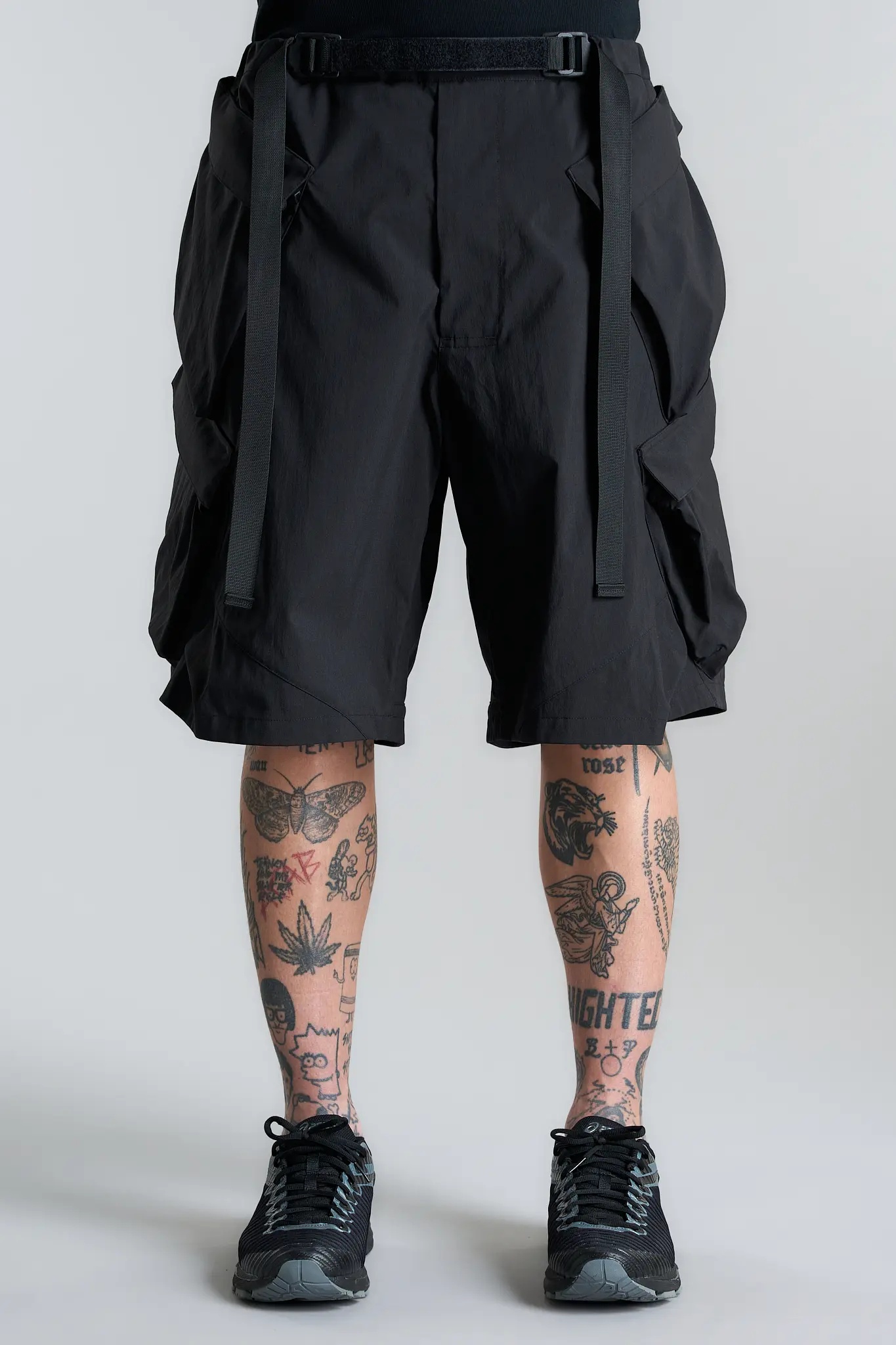 SP56A-M Nylon Stretch Double Cargo Short Pant Black - 2