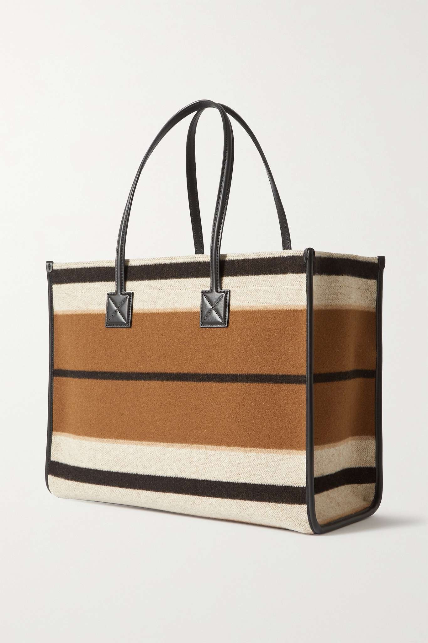 Medium leather-trimmed striped wool tote - 3