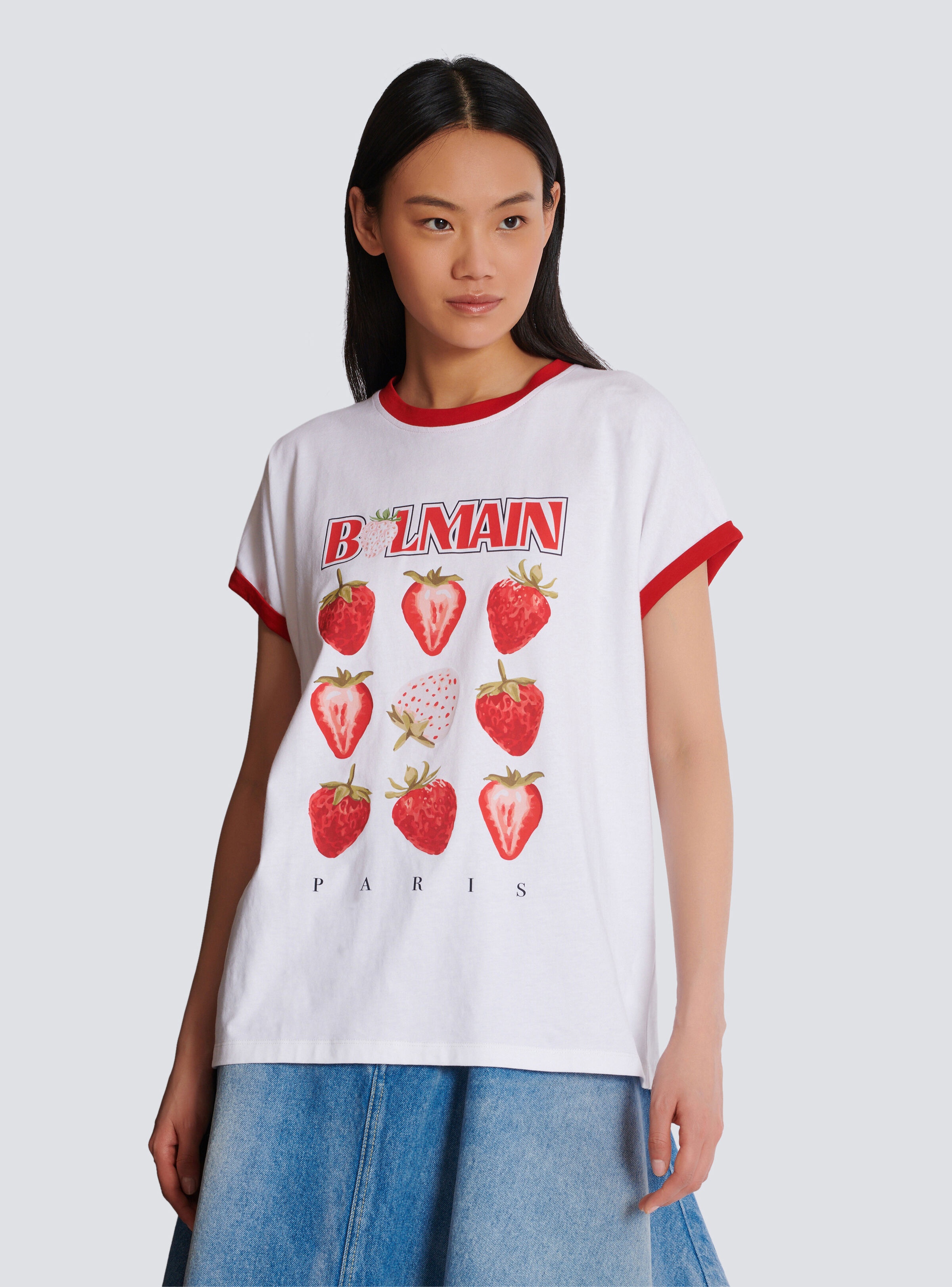 Balmain Two-tone T-shirt with Balmain Strawberry print