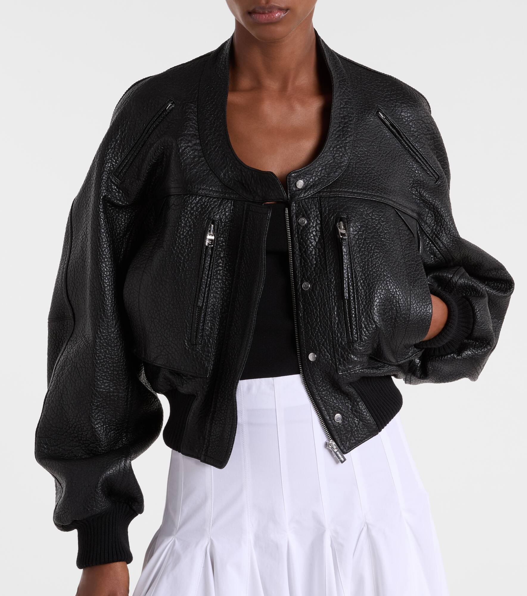 Cropped leather jacket - 6