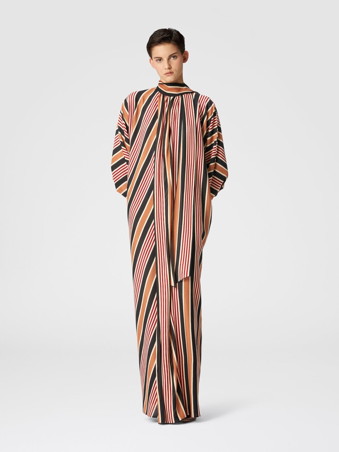 Long striped cotton and viscose dress with knotted collar - 2