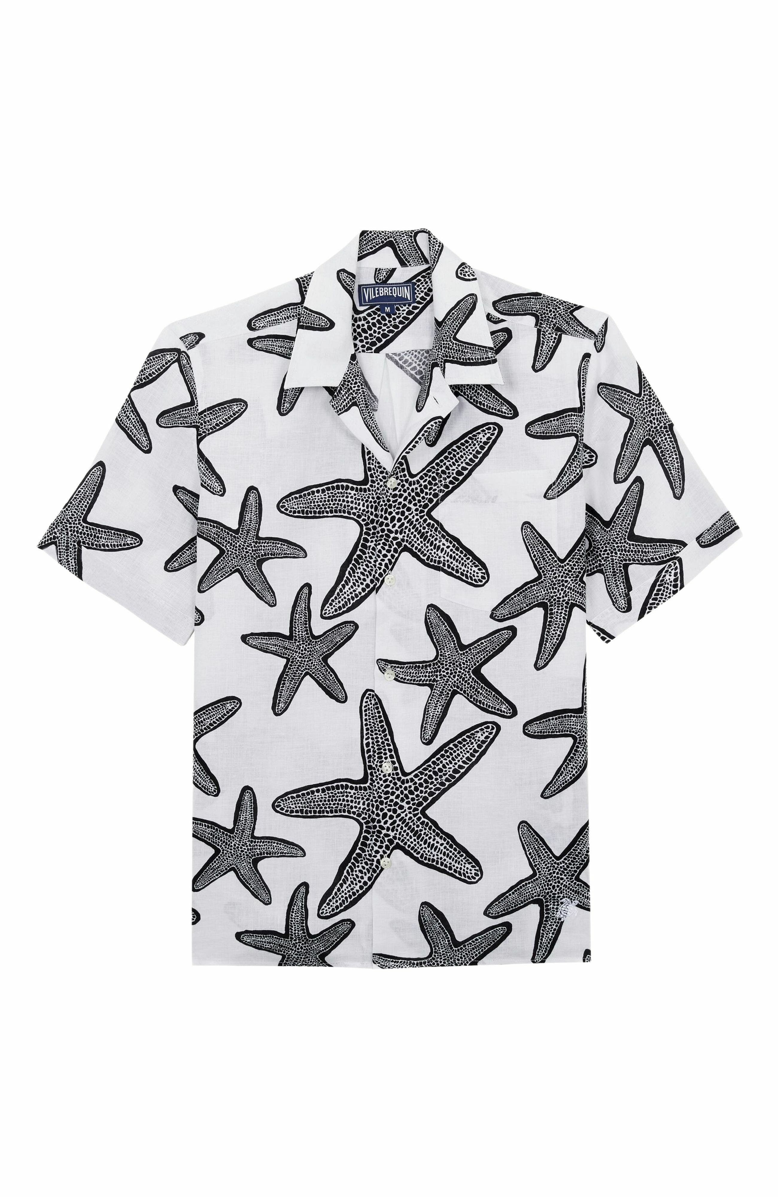 Vilebrequin Men's Starlettes Linen Bowling Shirt in Blanc at Nordstrom - 2