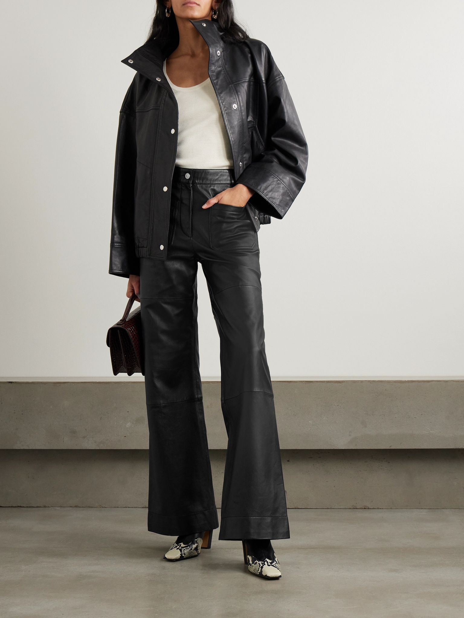 Alina leather flared pants Black - 2