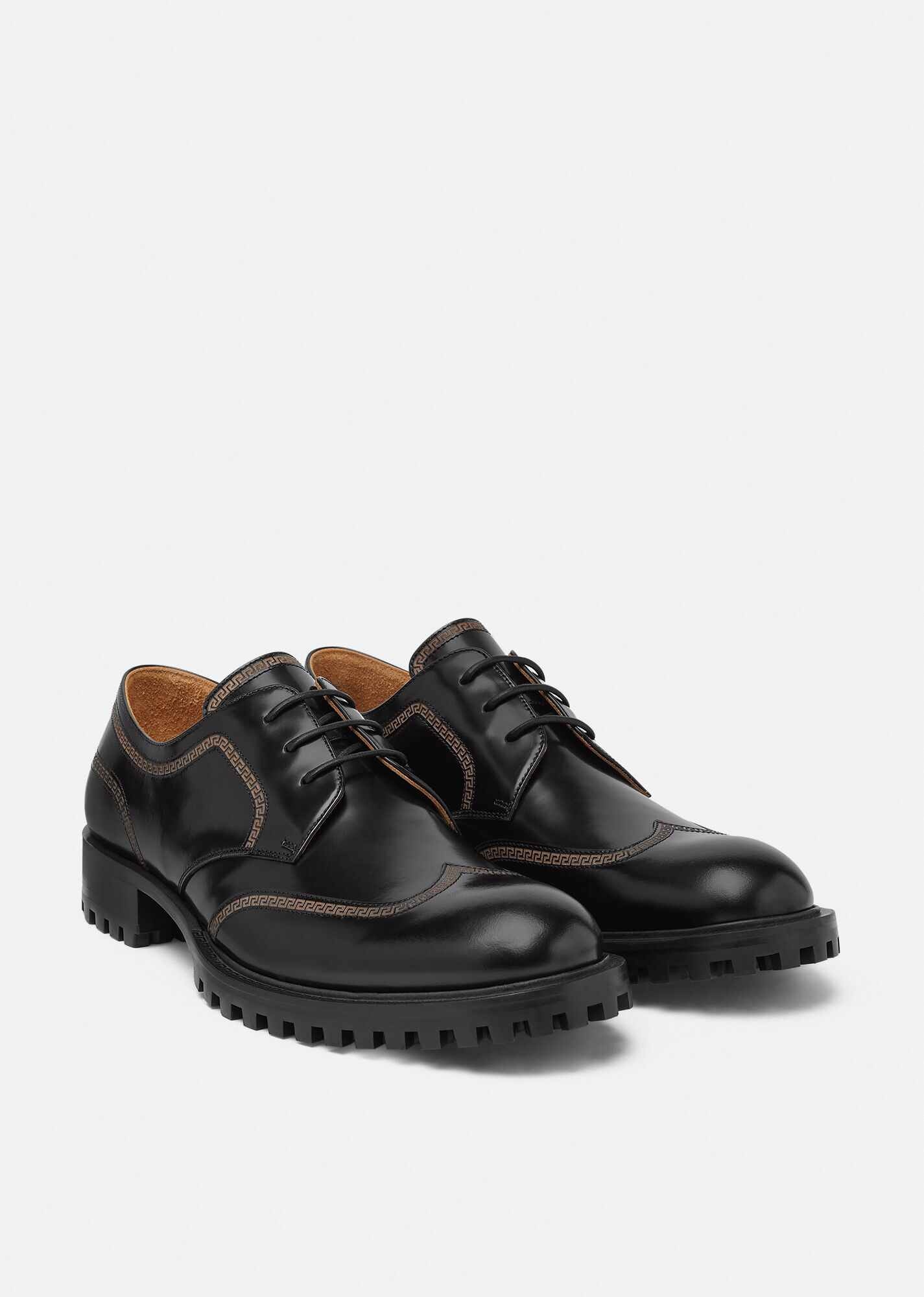 Greca Leather Lace-Up Shoes - 4