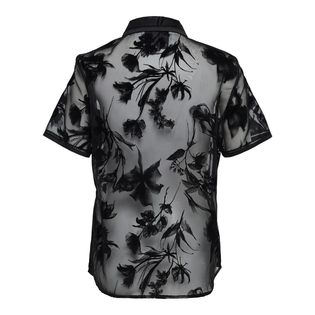 Flocked Organza Short Sleeve Shirt - 2