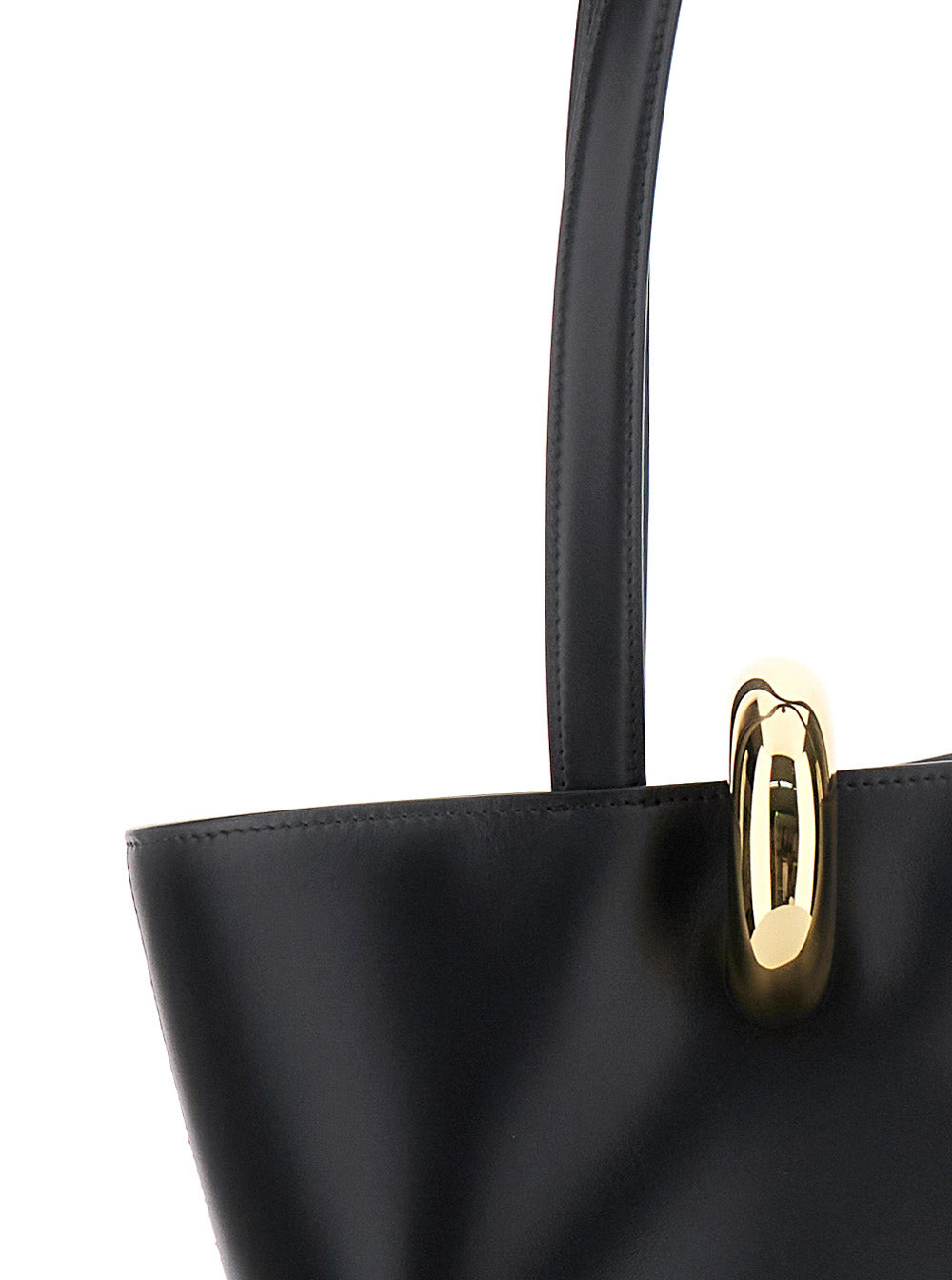 Jacquemus Women 'Le Bambola Moyen' Black Shoulder Bag With Front Metal Ring Closure And Embossed Log - 5
