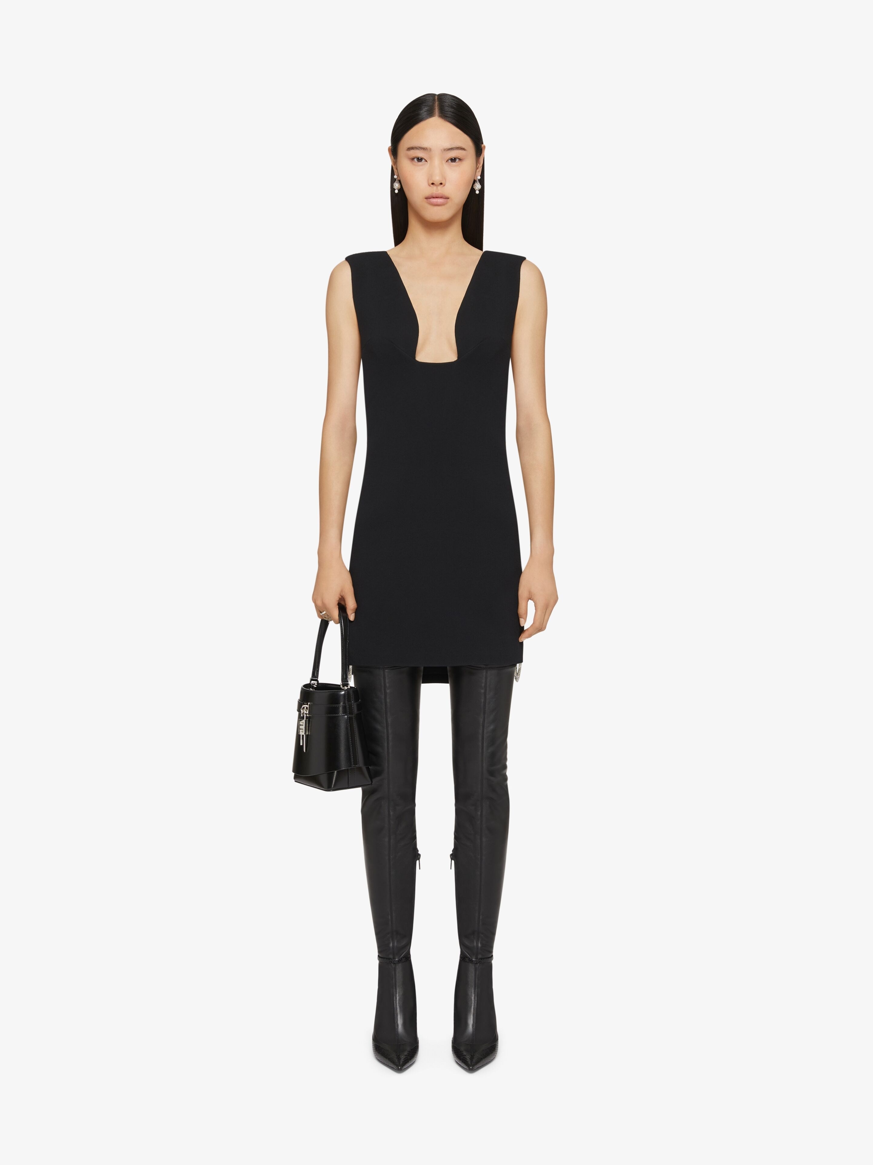 DRESS IN SABLE STRETCH WITH CHAINS - 2
