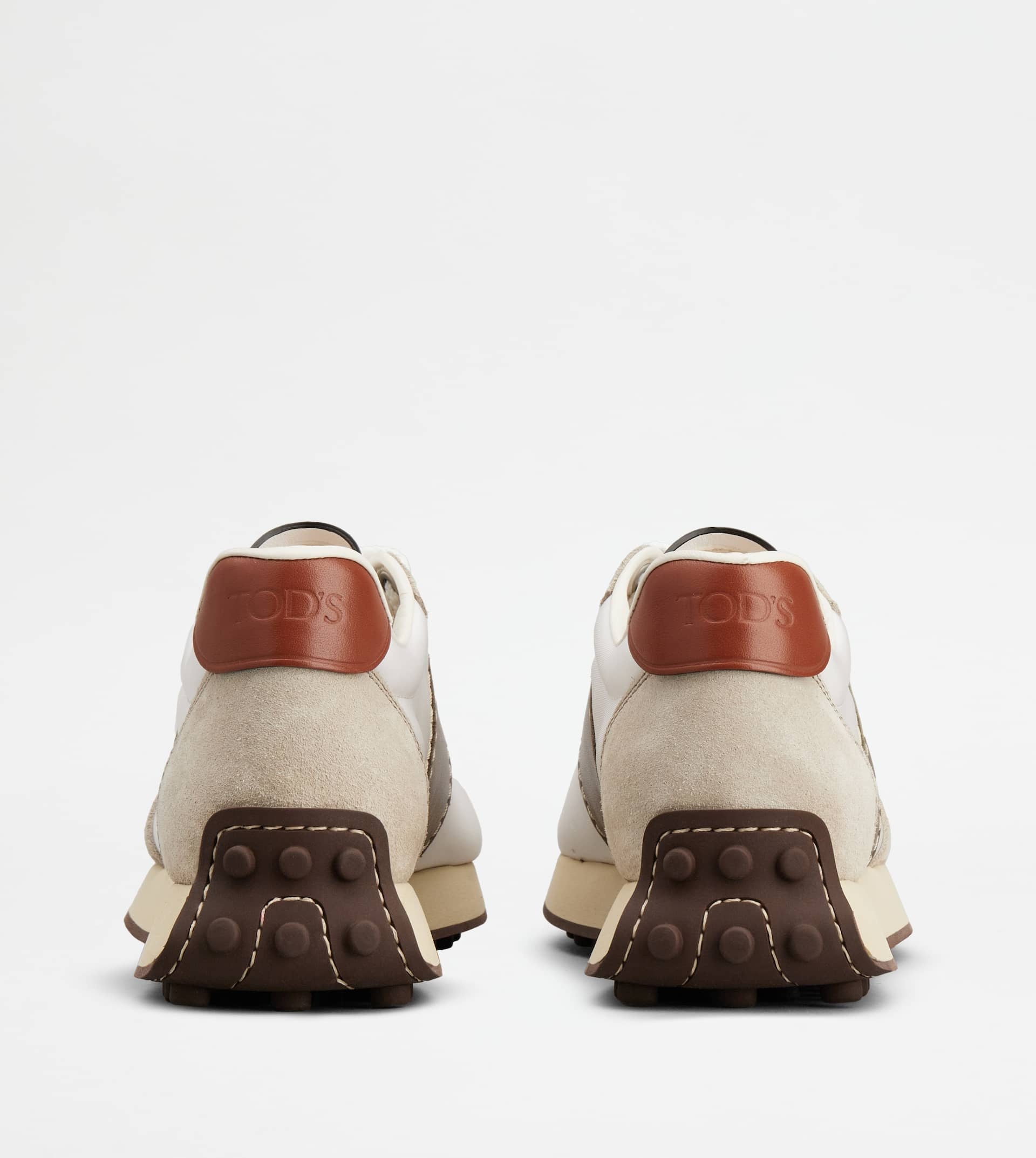SNEAKERS IN LEATHER AND TECHNICAL FABRIC - BEIGE, BROWN, WHITE - 3