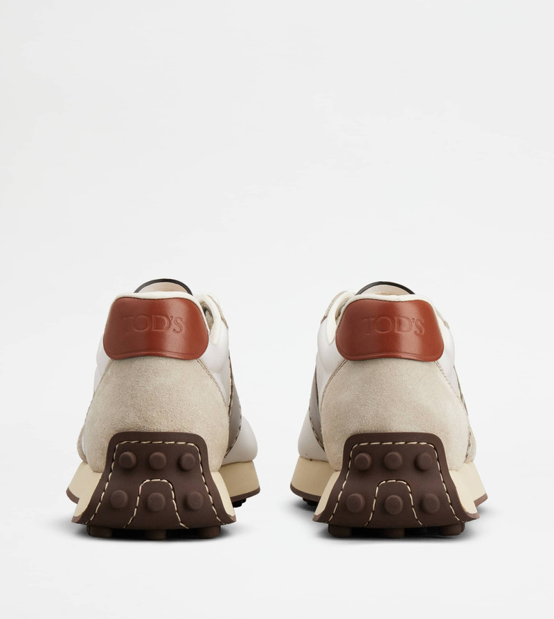 Tod's SNEAKERS IN LEATHER AND TECHNICAL FABRIC - BEIGE, BROWN, WHITE outlook