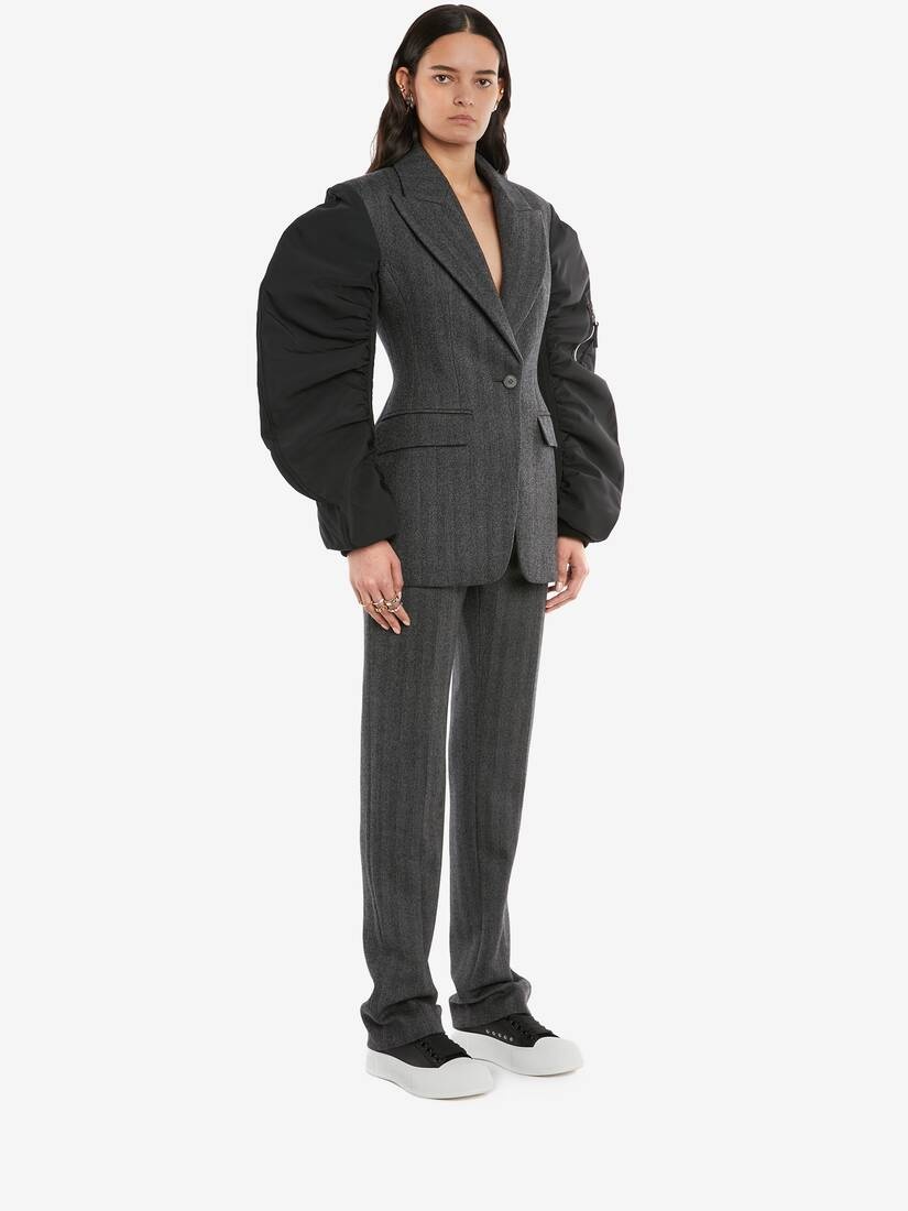 Exploded Parka Sleeves Tailored Jacket in Grey Melange - 3