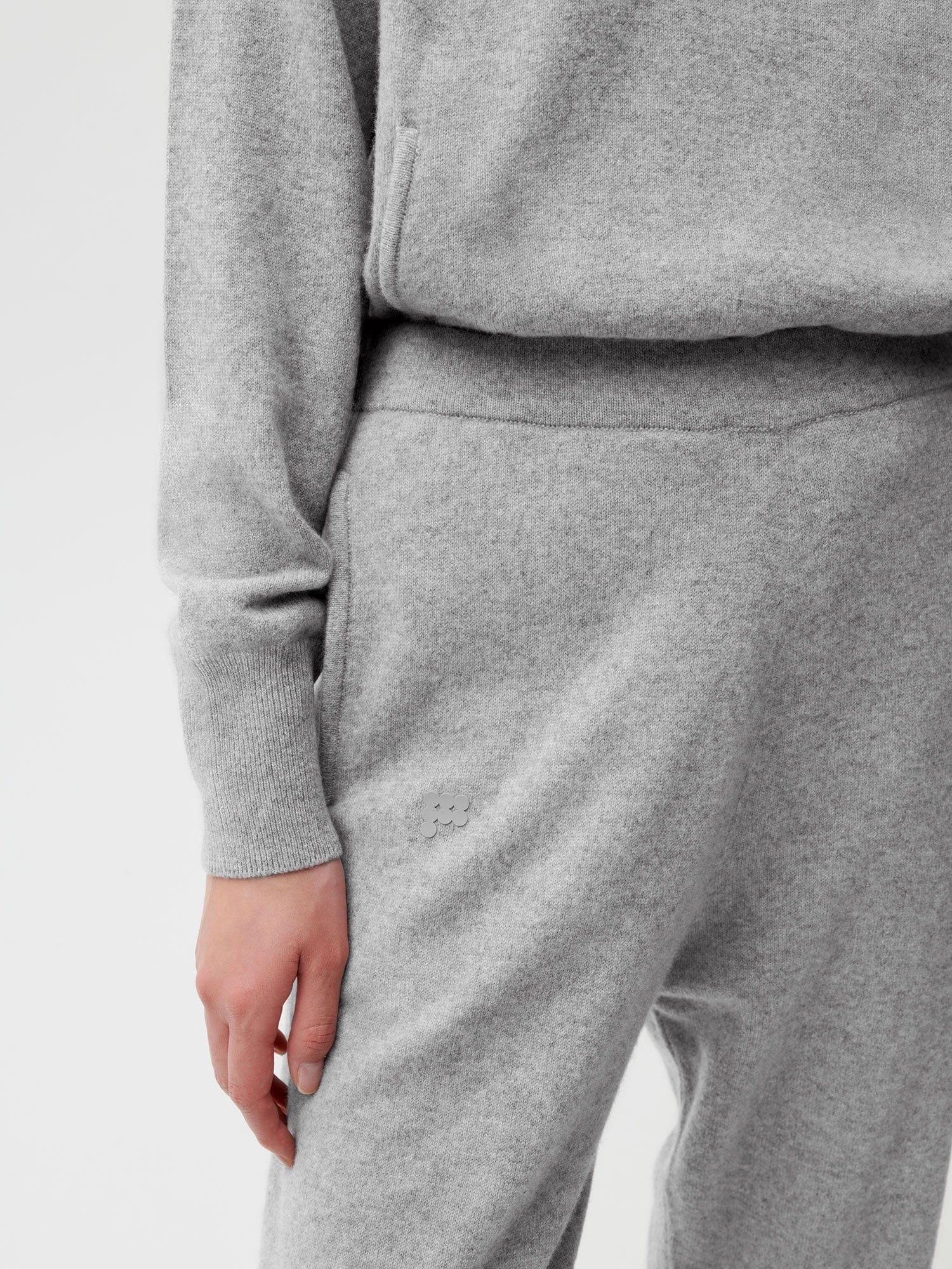Womens Recycled Cashmere Track Pants - Pale Grey Melange - 3