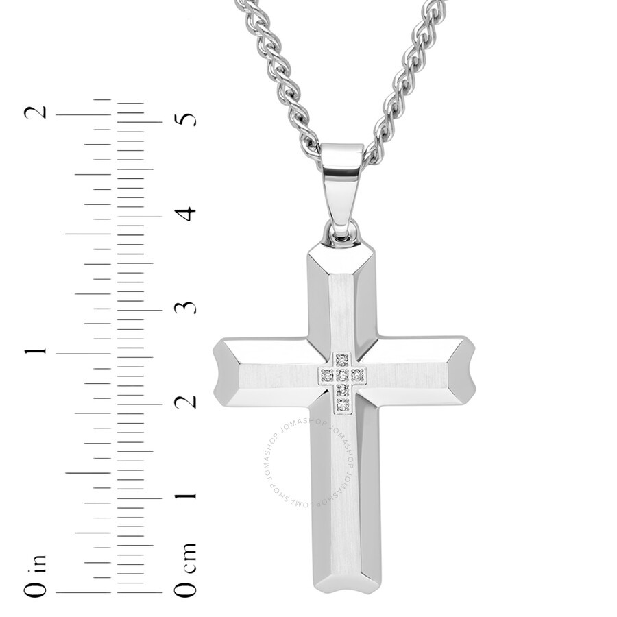 Robert Alton - Robert Alton 1/20 CTW Stainless Steel Scalloped Men's Diamond Cross Necklace - 4
