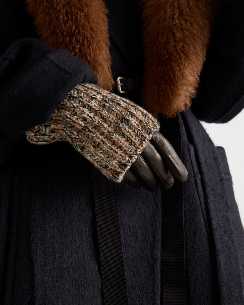 Prada Nappa leather and mélange knit gloves outlook