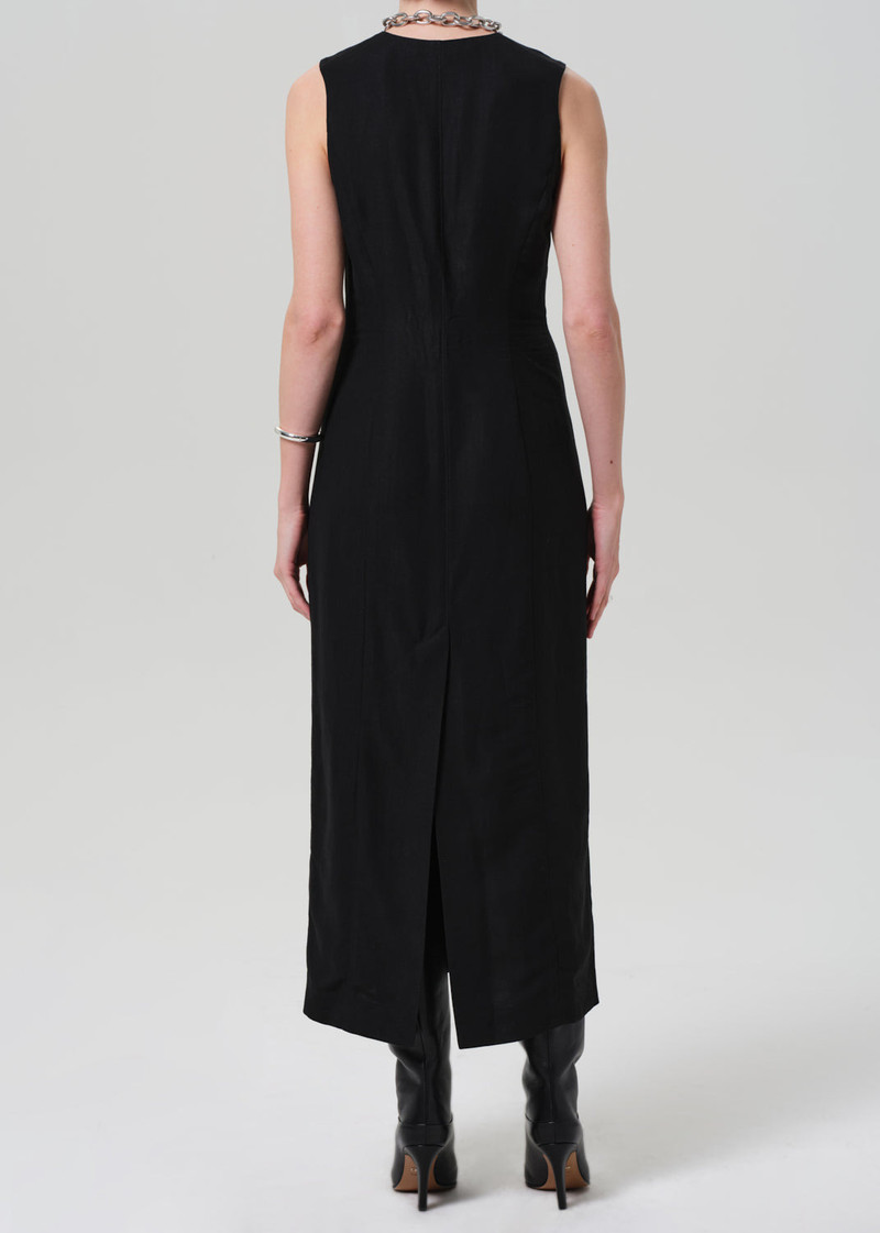 Button Dress Linen Twill In Black 3