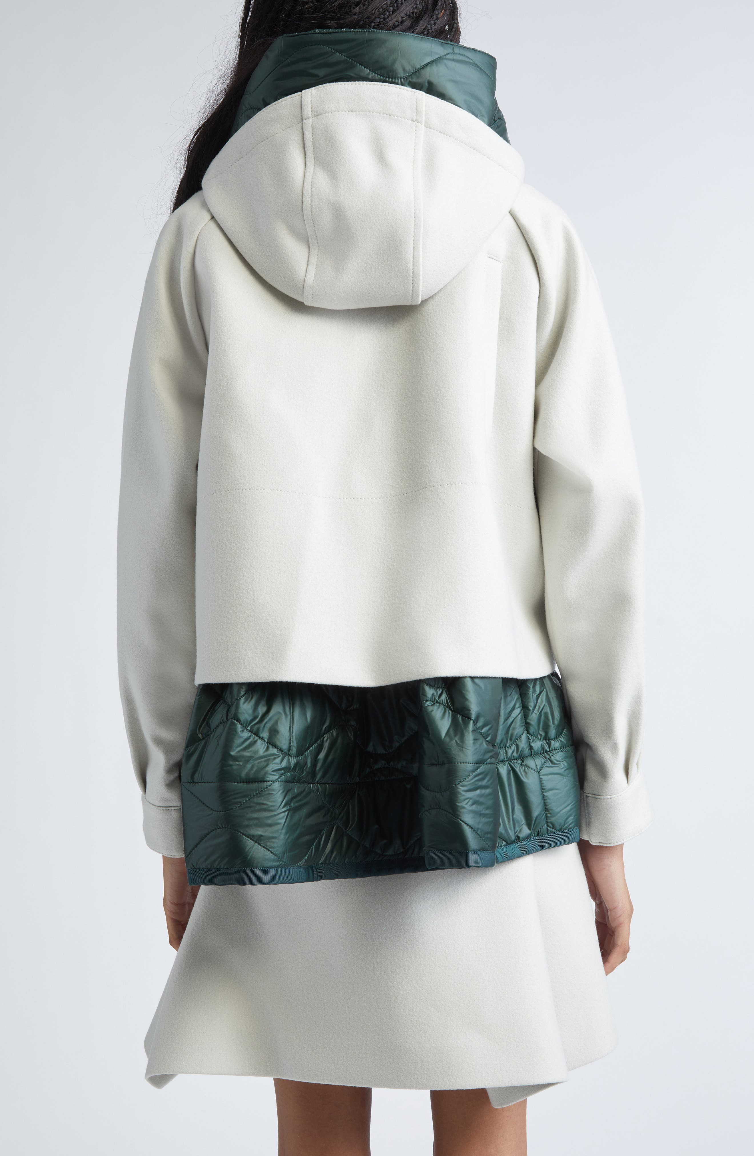 Sacai Mixed Media Blouson Jacket in Ecru/Green at Nordstrom - 3