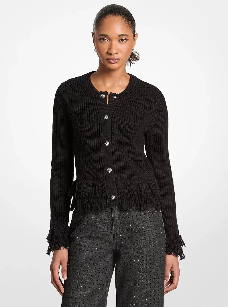 Knit Fringed Cardigan - 1