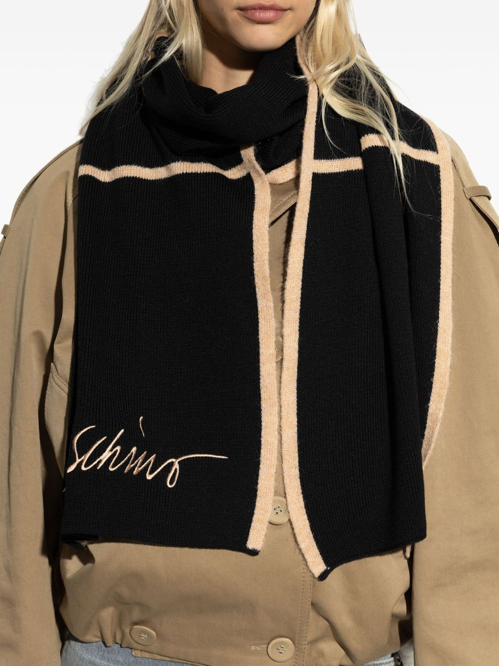 embroidered ribbed scarf - 4